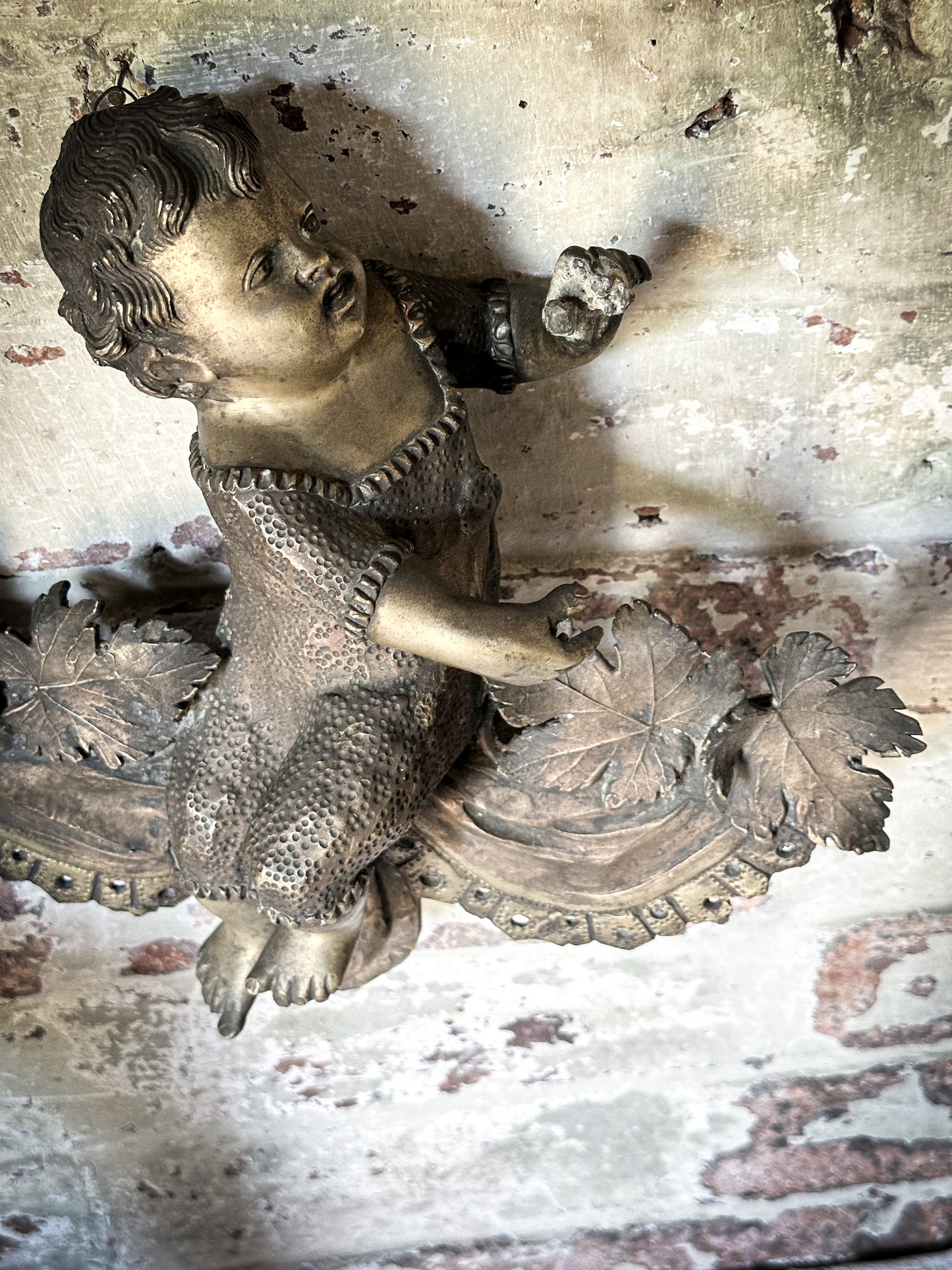Antique French Brass Cherub Prayer Screen Decoration