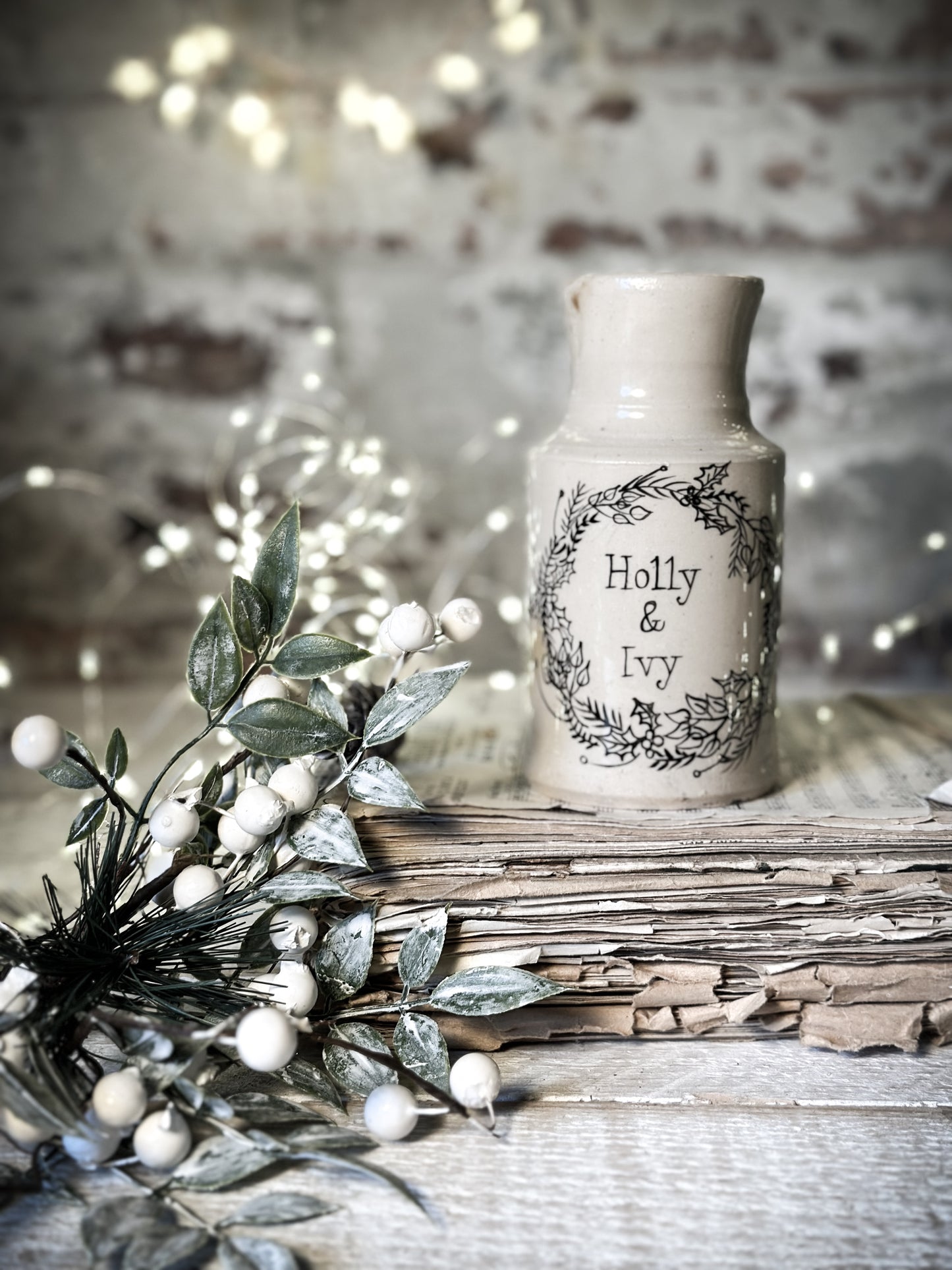 A Victorian unearthed stoneware pottery bottle with a hand painted quote