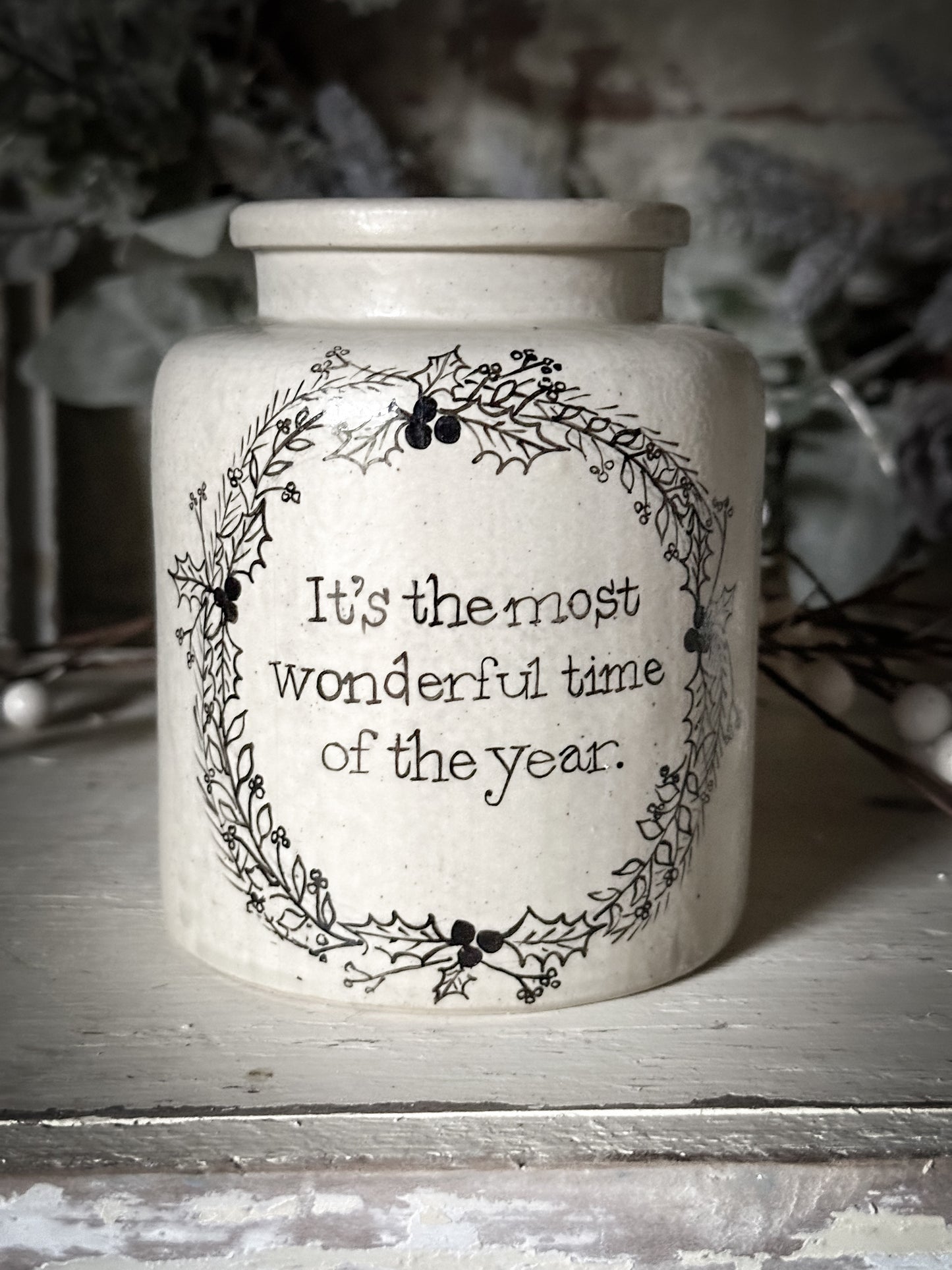 A hand painted and illustrated vintage French mustard jar