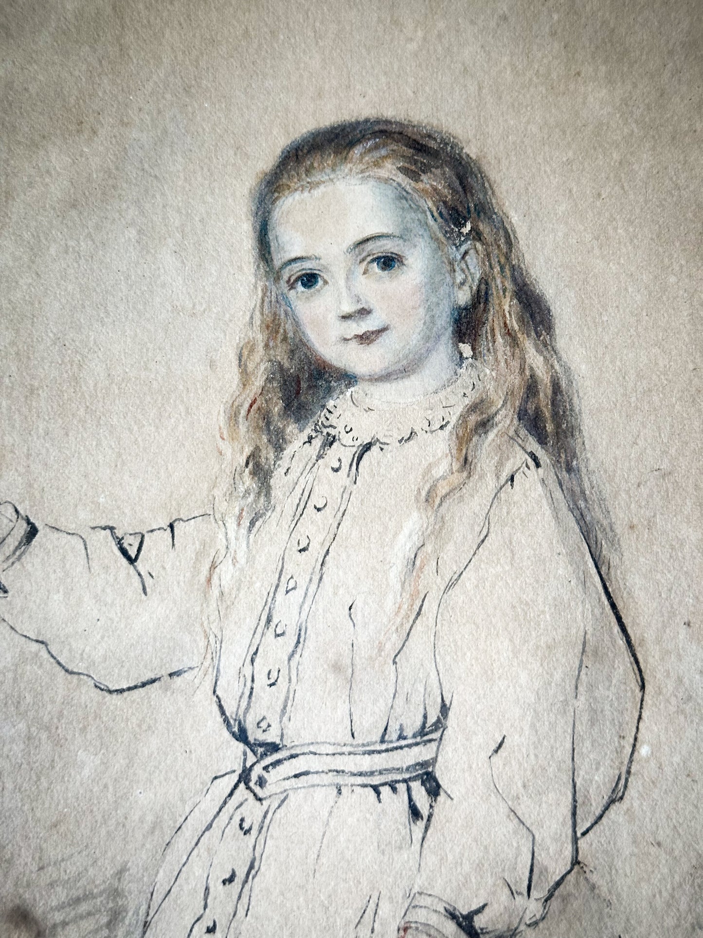 A Delightful Original French Painting, Illustration of a Girl with her Skipping Rope