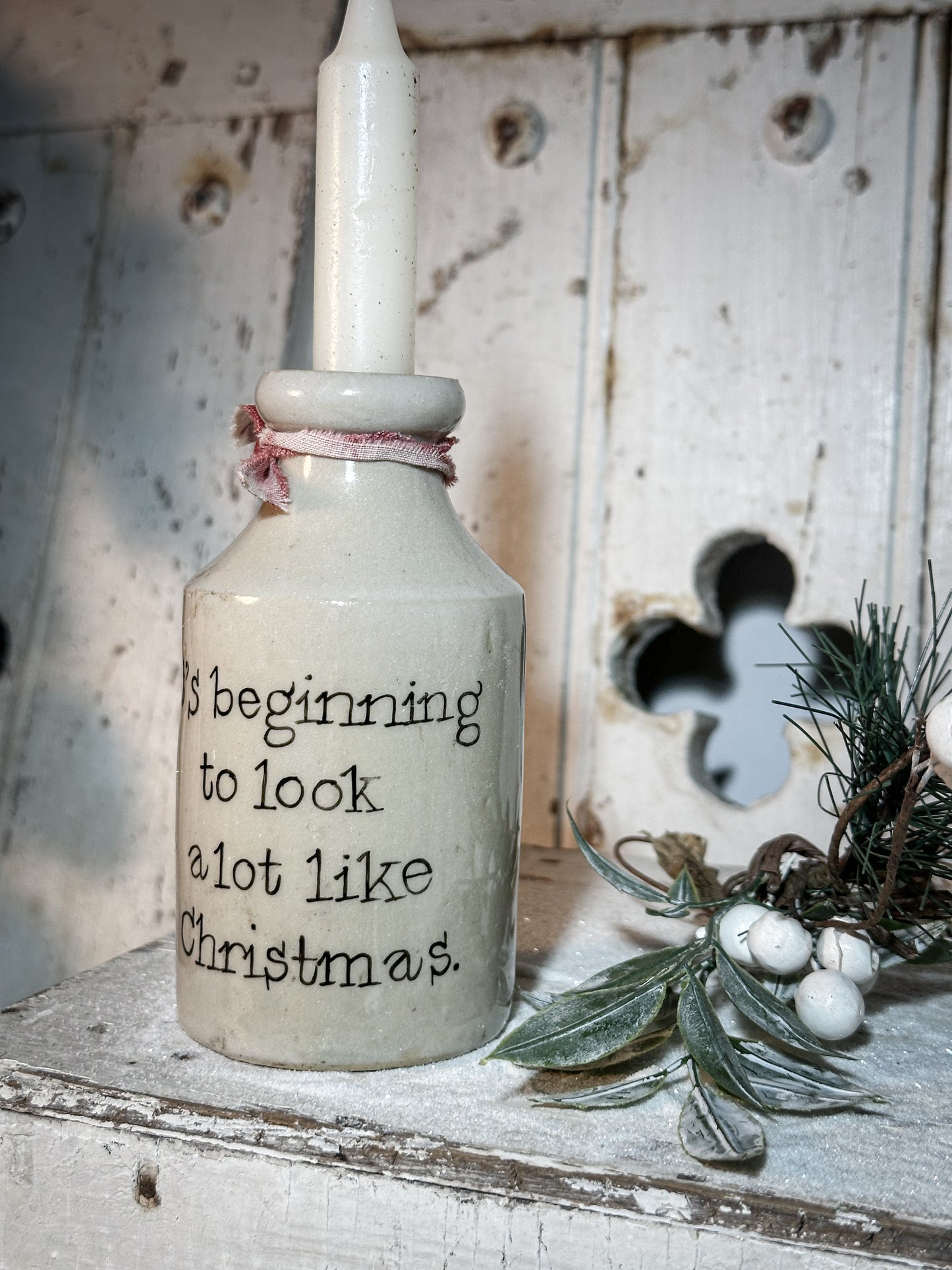 A Victorian unearthed stoneware pottery tall bottle with a hand painted quote