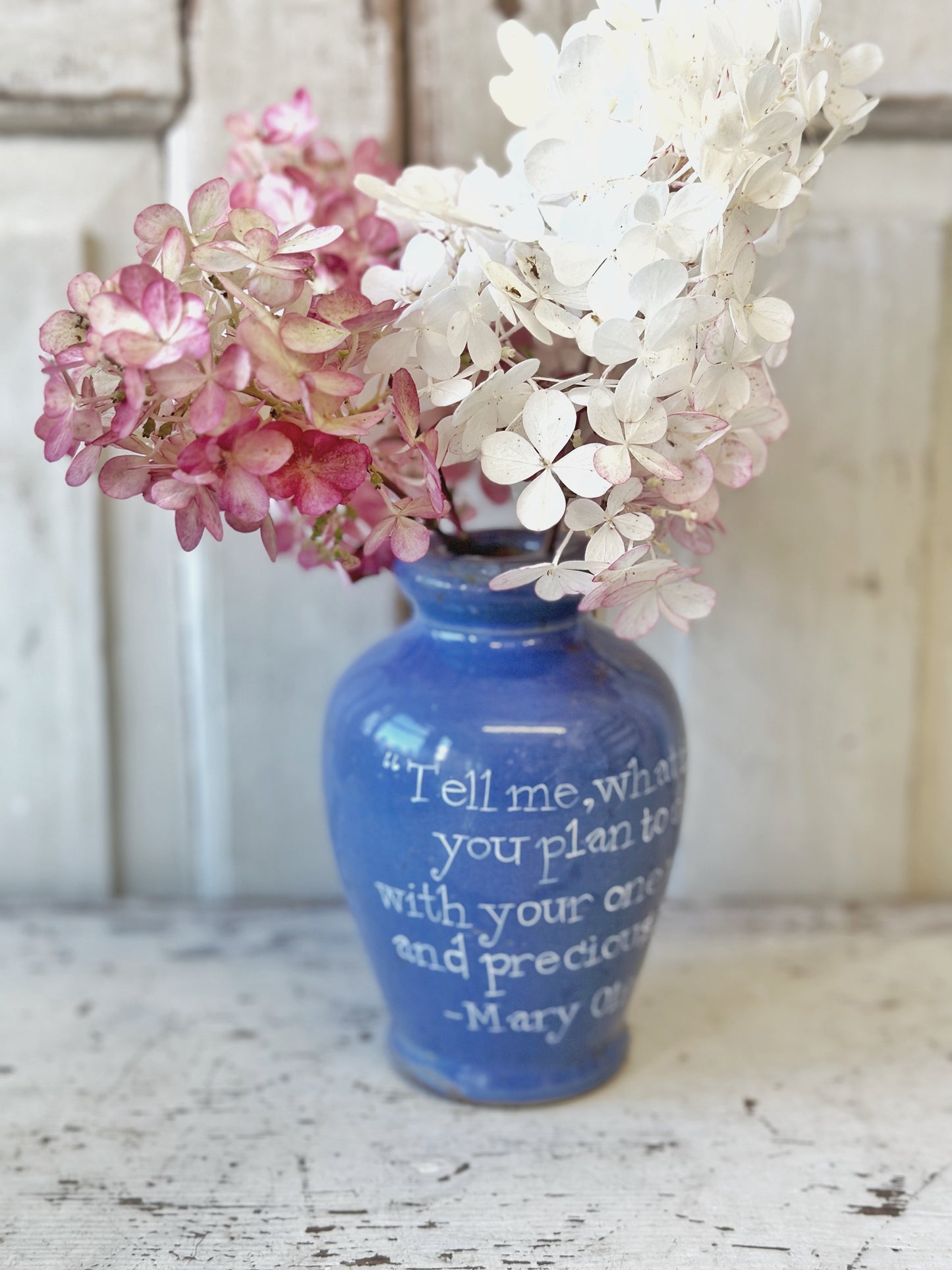 Victorian unearthed stoneware pottery Ronuk polish bottle with a hand painted quote