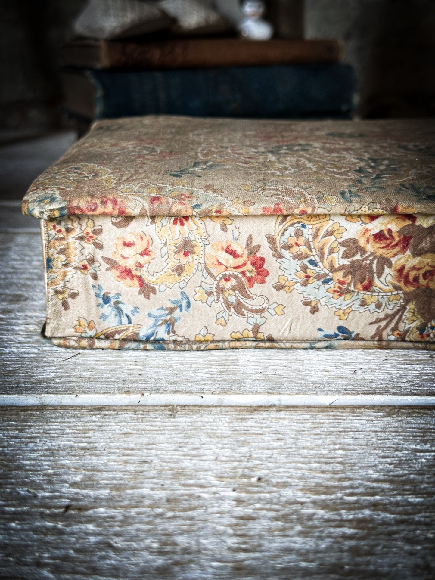 A Pretty French Paisley Fabric Covered Box