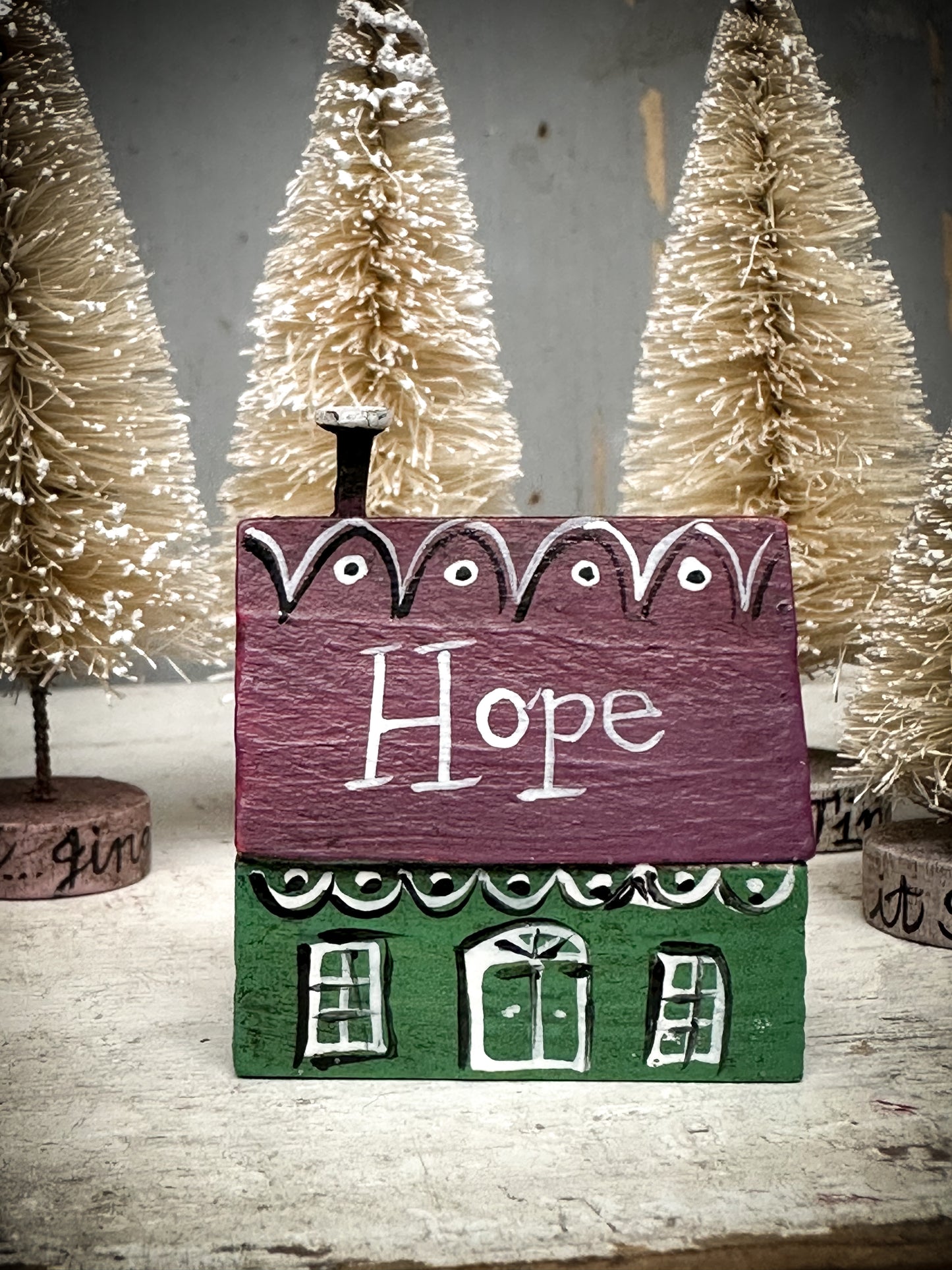 A small Vintage German Erzgebirge Putz Wooden Village House “Hope”