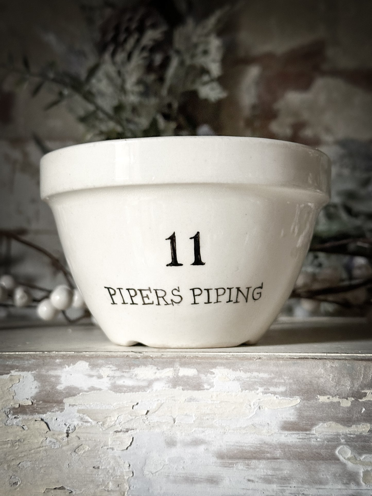 A beautiful vintage Illustrated Ironstone pudding bowl with a hand painted quote