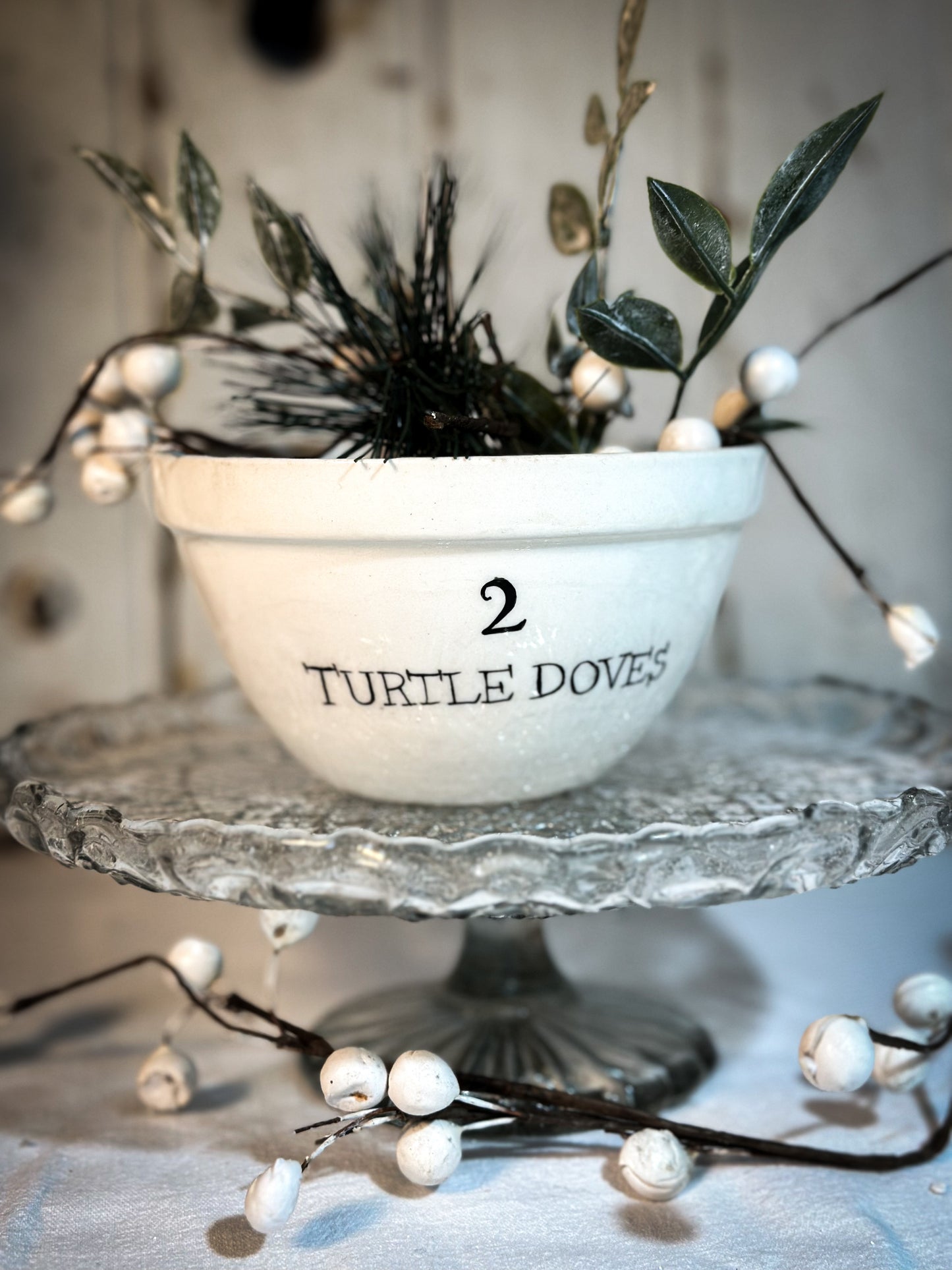 A beautiful vintage Illustrated Ironstone pudding bowl with a hand painted quote