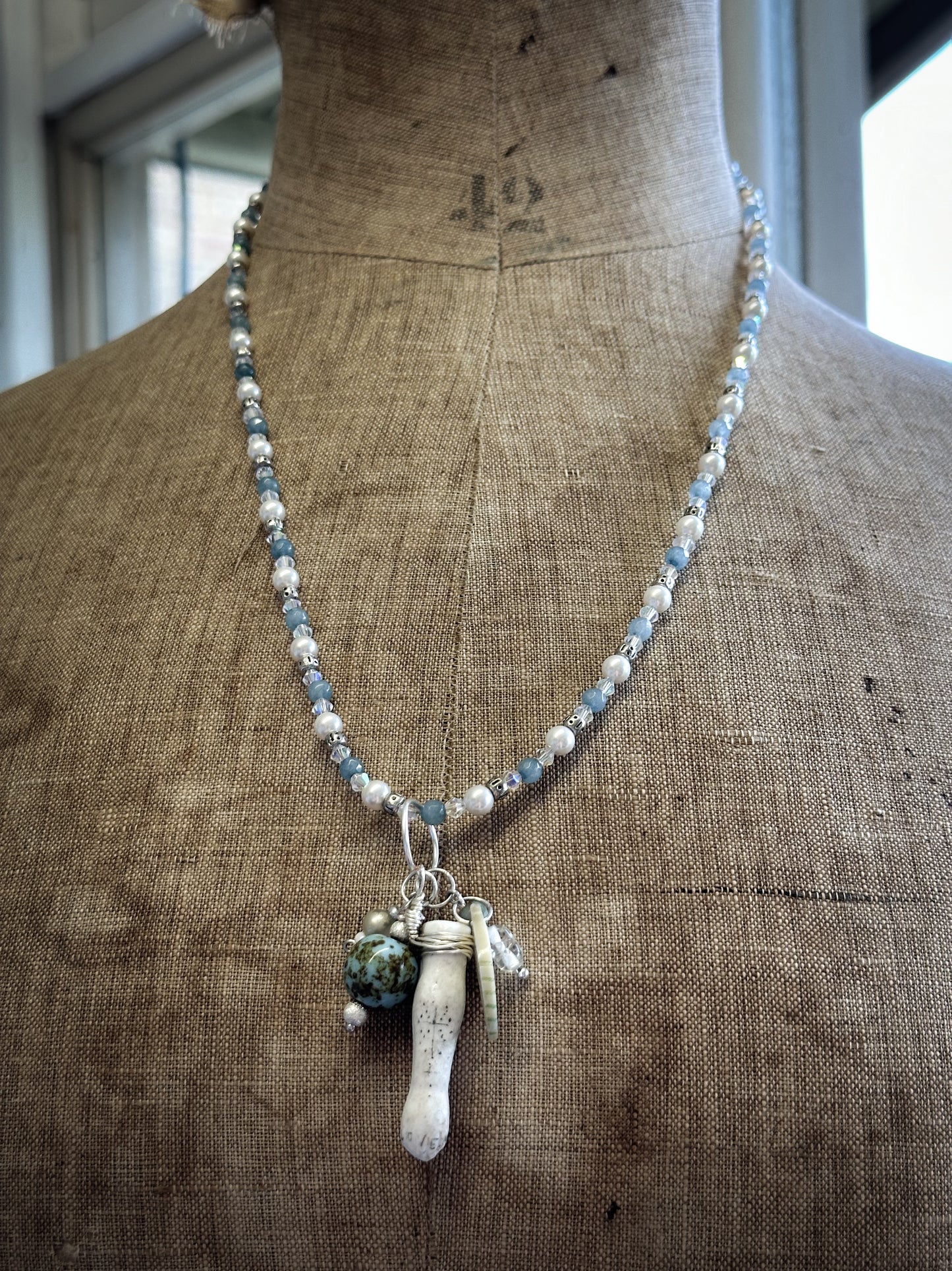Found Object Vintage Beaded Necklace with Antique Brass Crown by Jealous Moon Jewellery