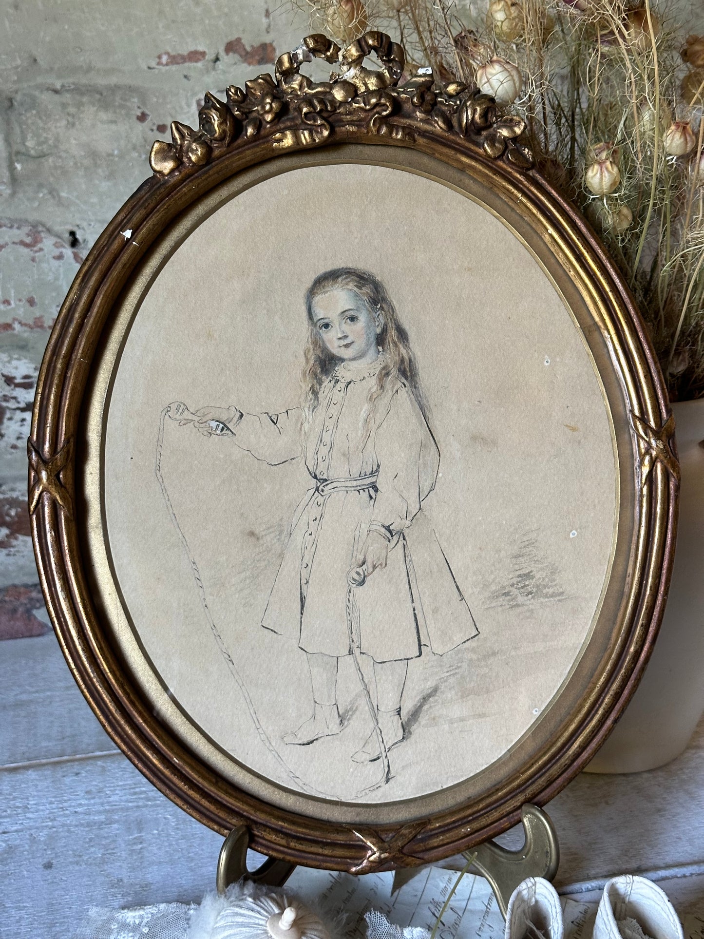 A Delightful Original French Painting, Illustration of a Girl with her Skipping Rope