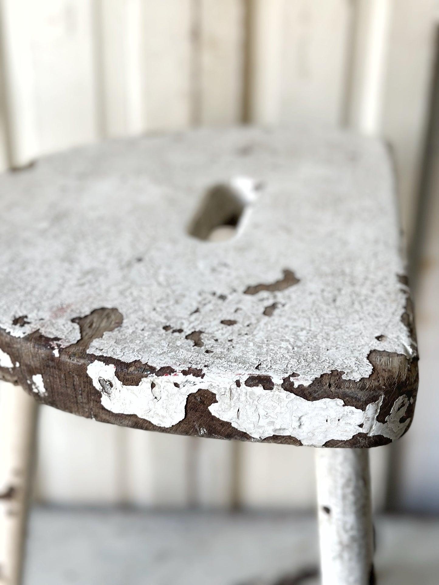 A chippy white French engineer’s stool 1930’s