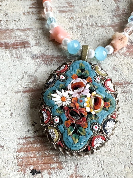 Found Object Antique Micro Mosaic Necklace by Jealous Moon Jewellery