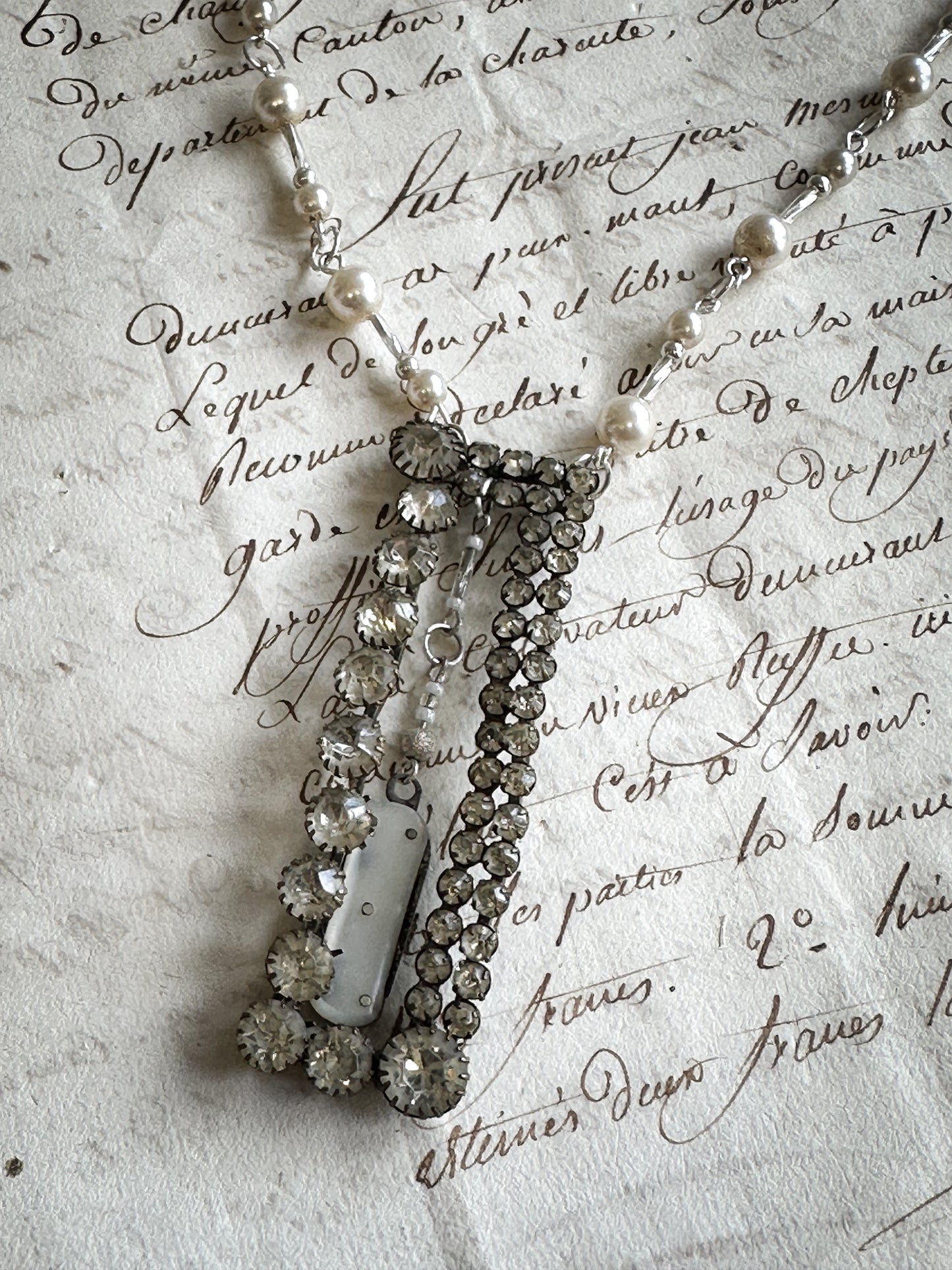 Found Object Victorian Fruit Knife and Paste Buckle Necklace by Jealous Moon Jewellery