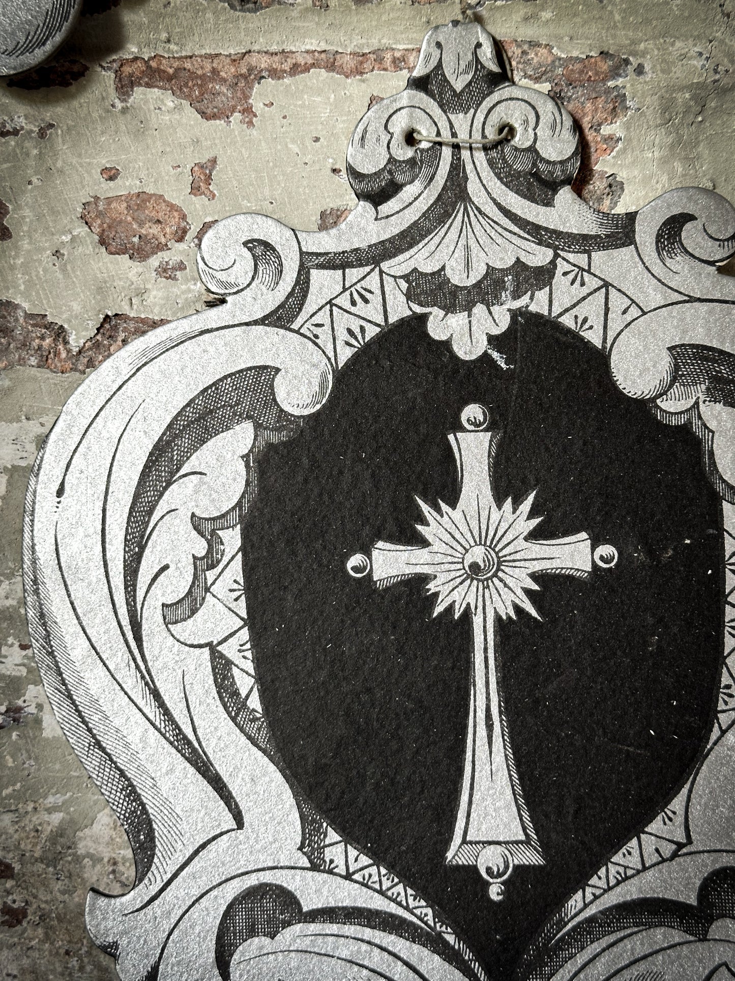 A Rare Antique French Sacred Heart Card Banner
