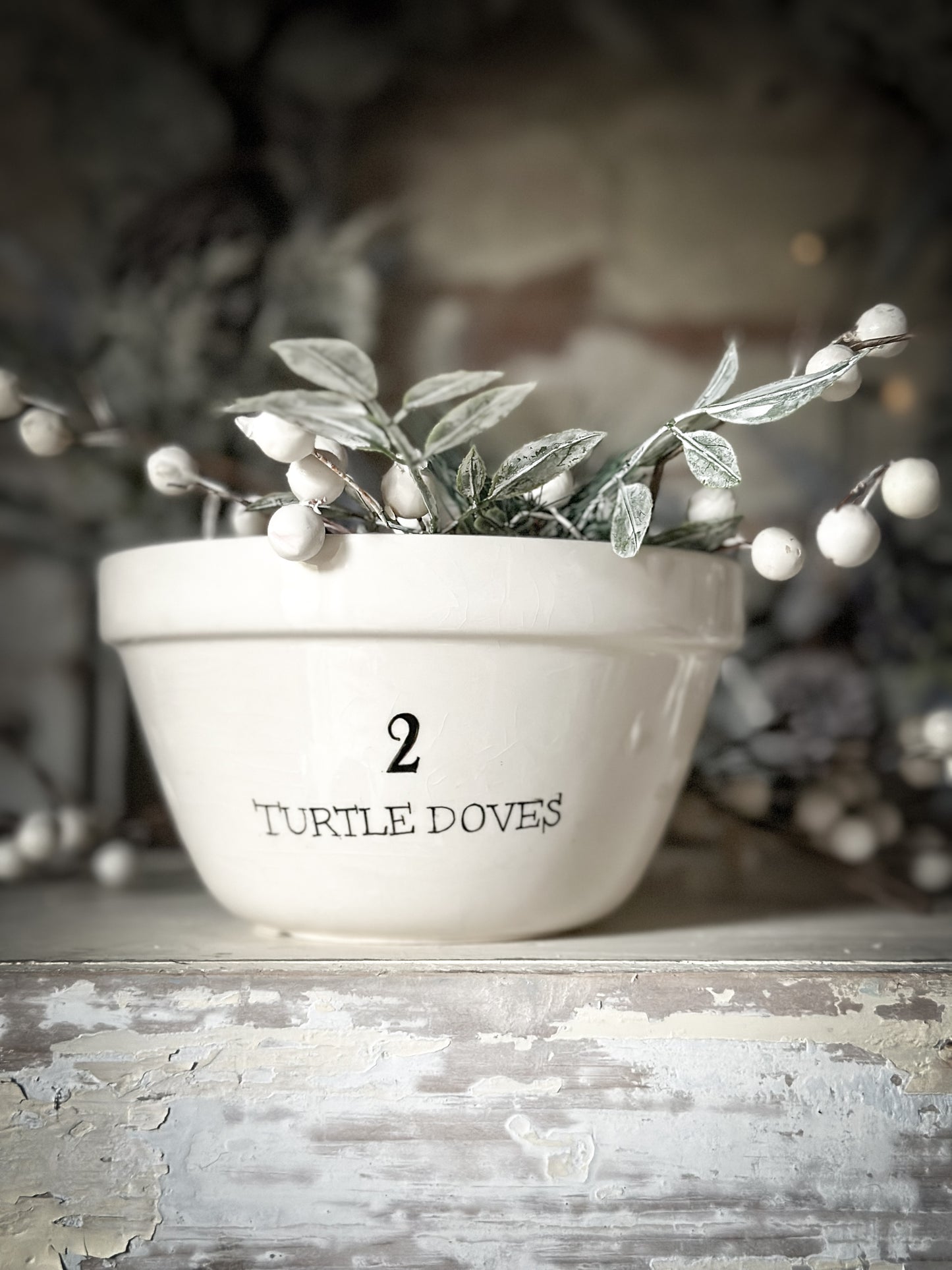A beautiful vintage Illustrated Ironstone pudding bowl with a hand painted quote