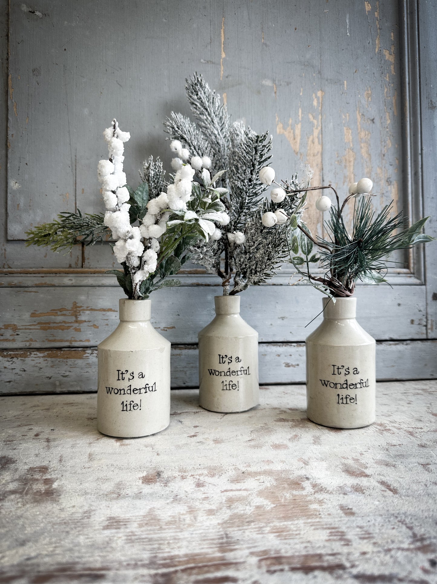 A Hand Painted Mini Victorian Christmas Stoneware Bottle