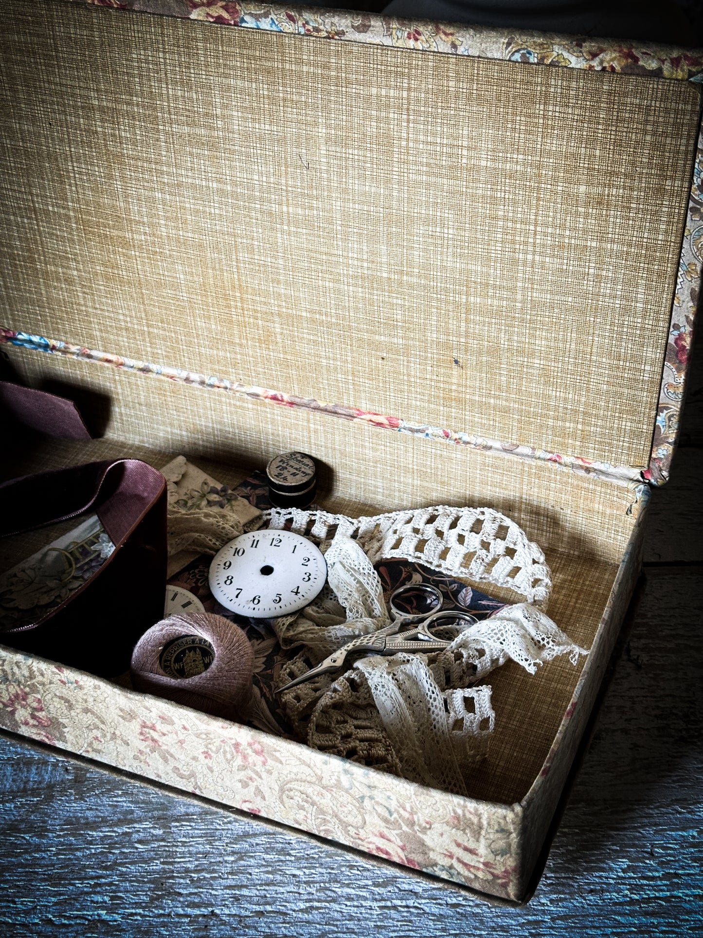 A Pretty French Paisley Fabric Covered Box