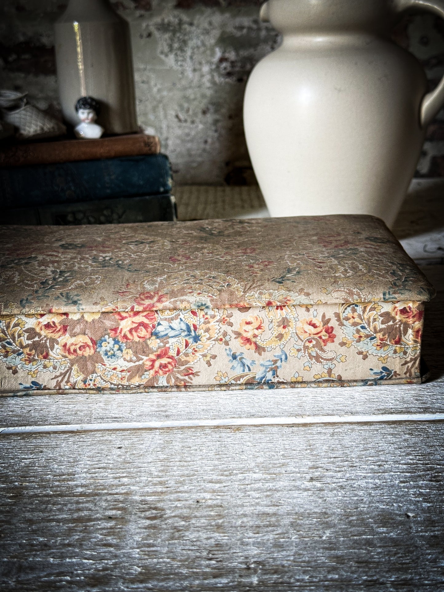 A Pretty French Paisley Fabric Covered Box