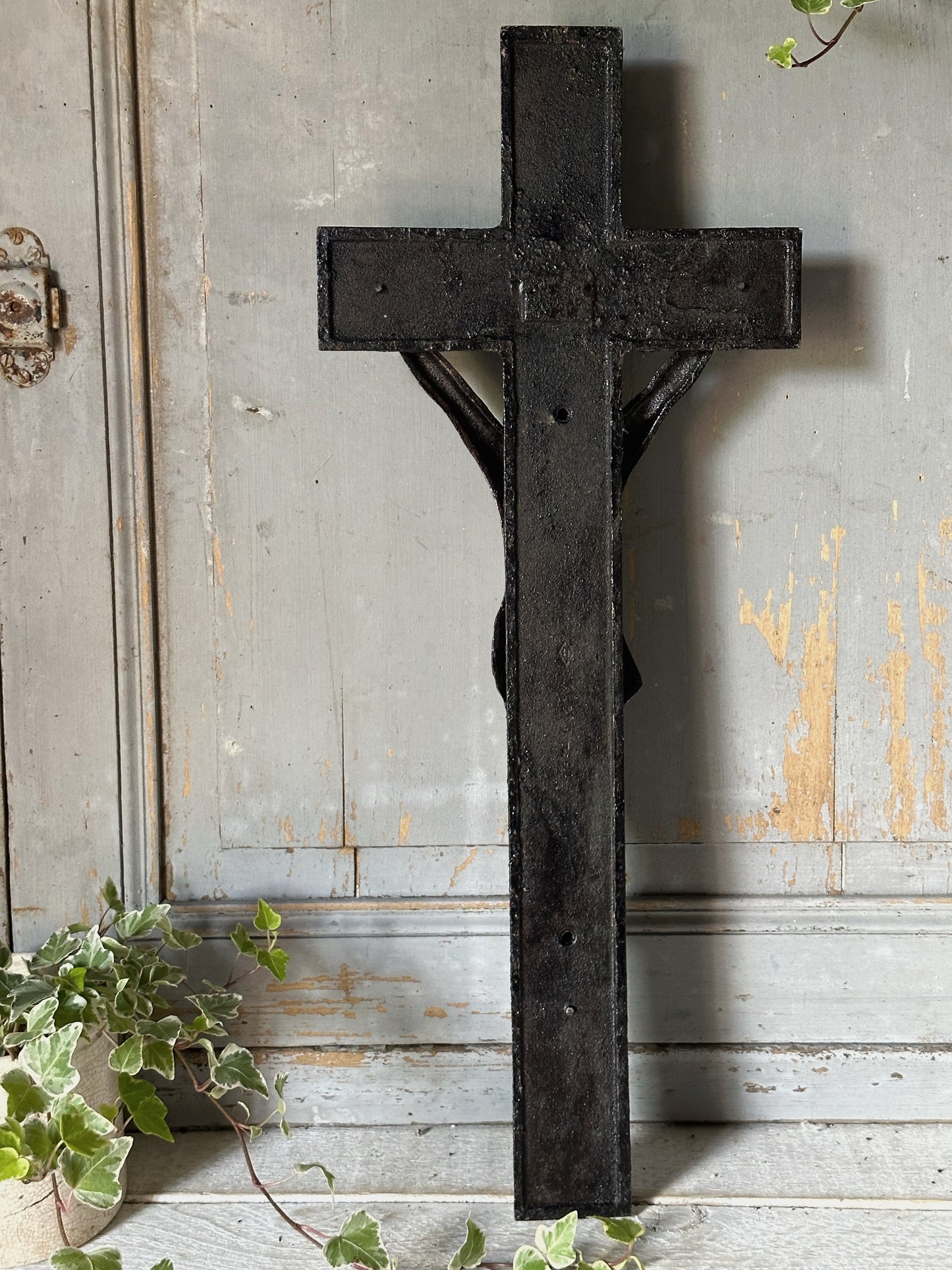 A striking large antique French cast iron altar cross
