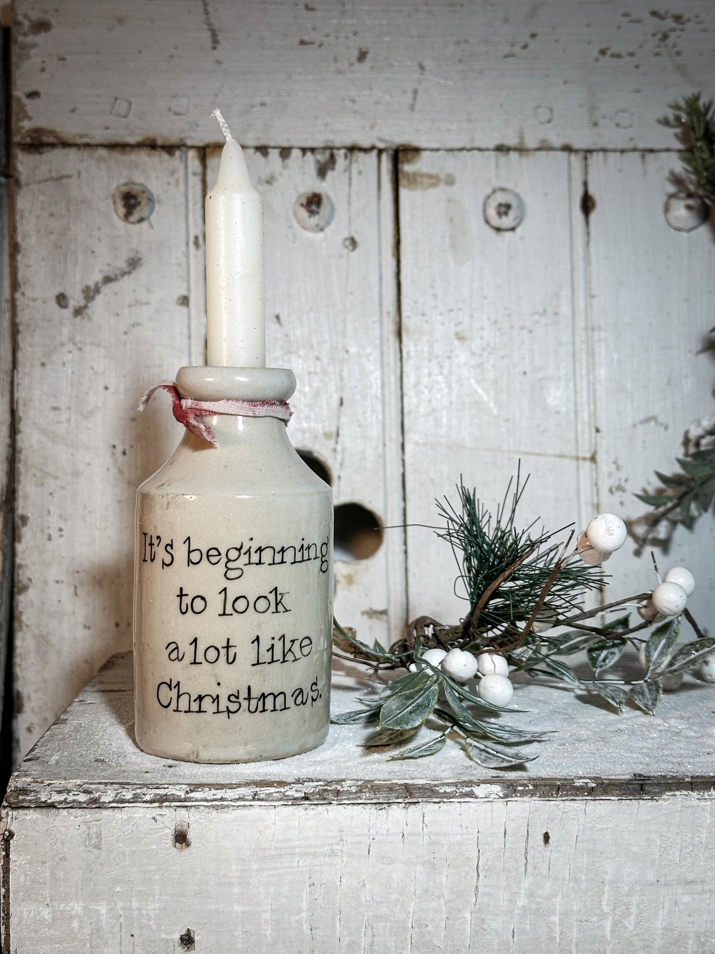 A Victorian unearthed stoneware pottery tall bottle with a hand painted quote