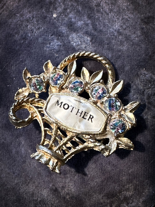Antique “Mother” Iris glass and Mother of Pearl brooch