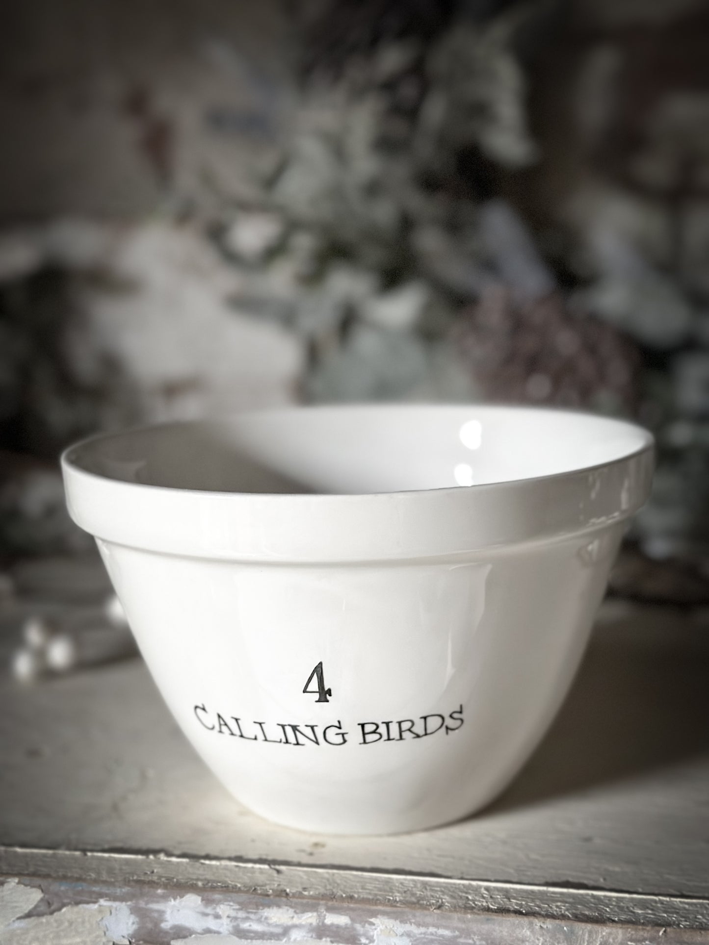 A beautiful vintage Illustrated Ironstone pudding bowl with a hand painted quote