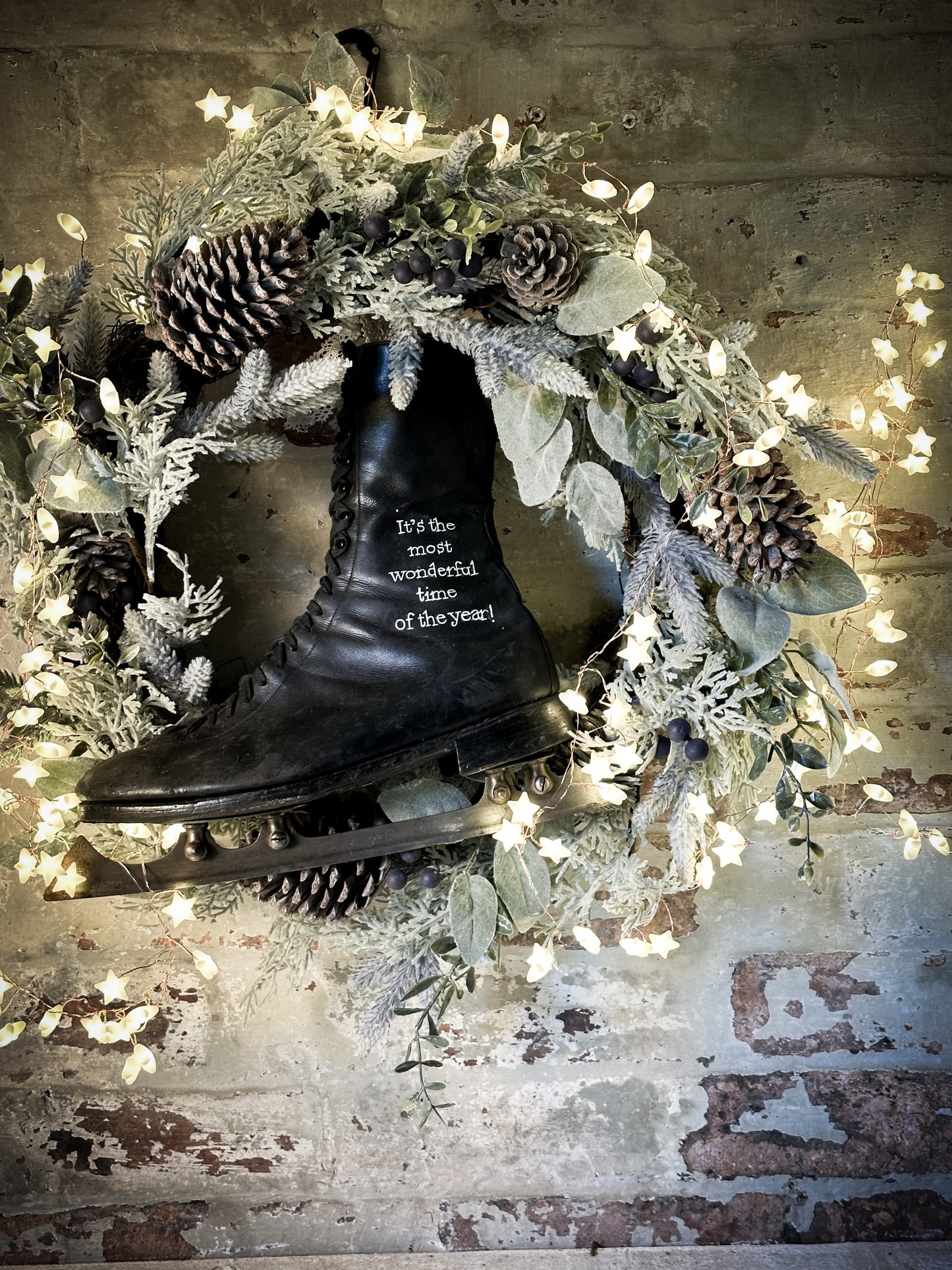 A beautiful vintage Christmas ice skate hand painted using traditional sign writer’s techniques and materials