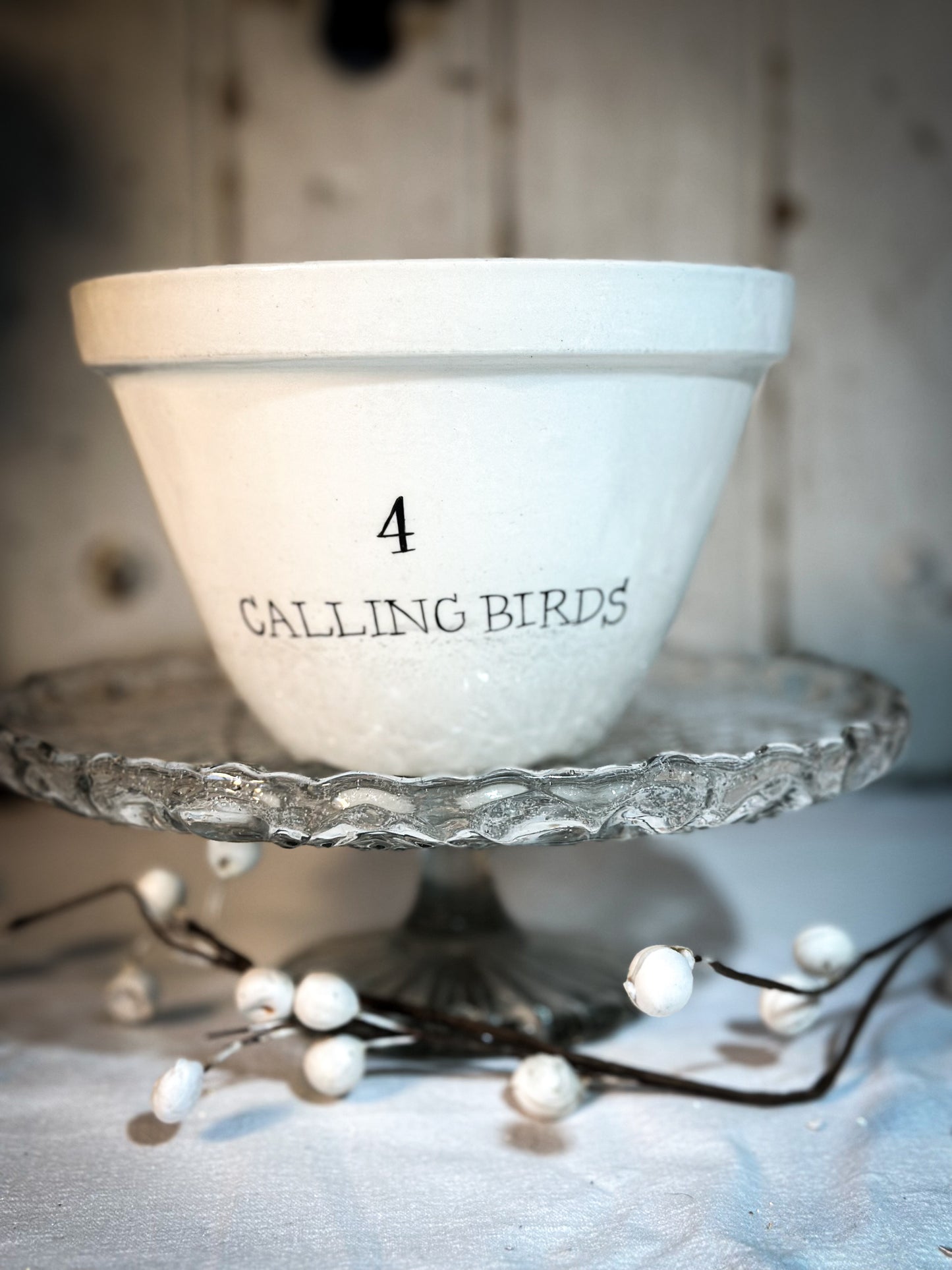 A beautiful vintage Illustrated Ironstone pudding bowl with a hand painted quote