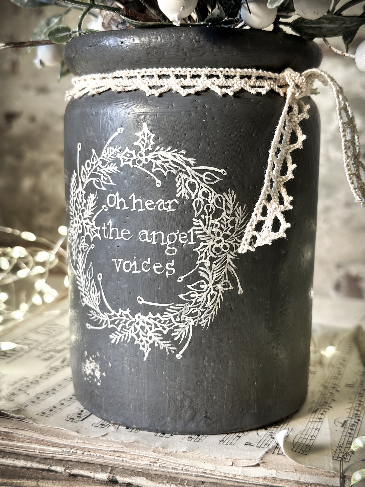 A hand painted and illustrated vintage Victorian Jar