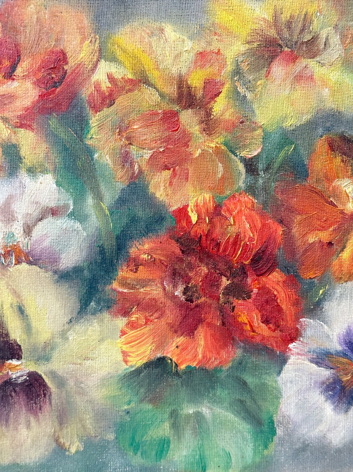 Vintage Still Life Flowers Pansies Oil On Board Signed ICCF