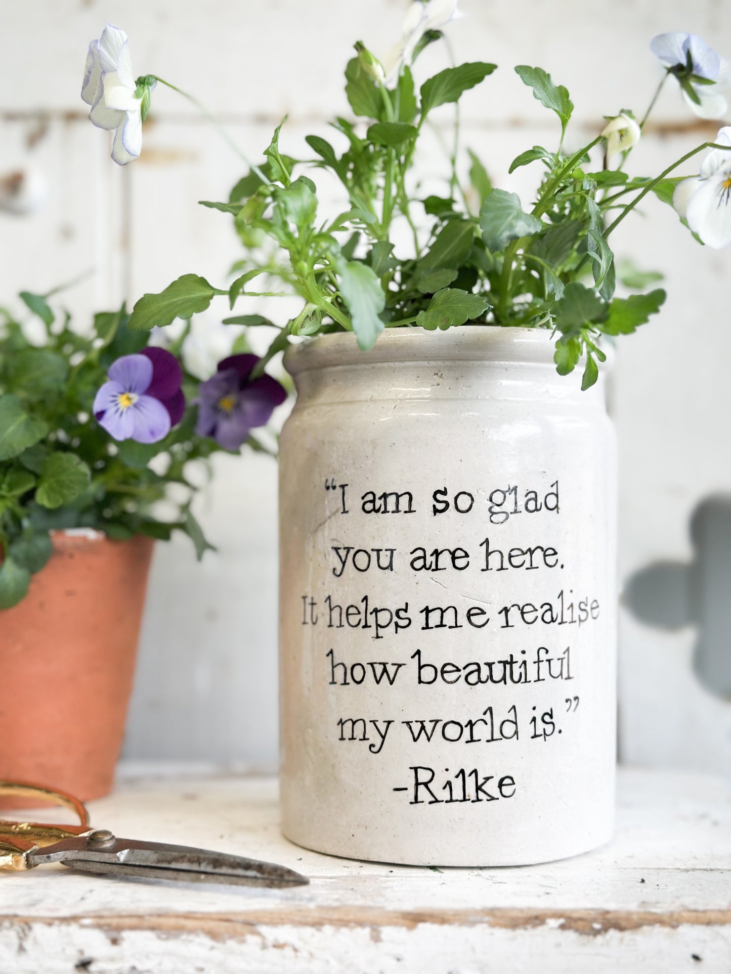 “I’m So Glad” Large Painted Stoneware Pot