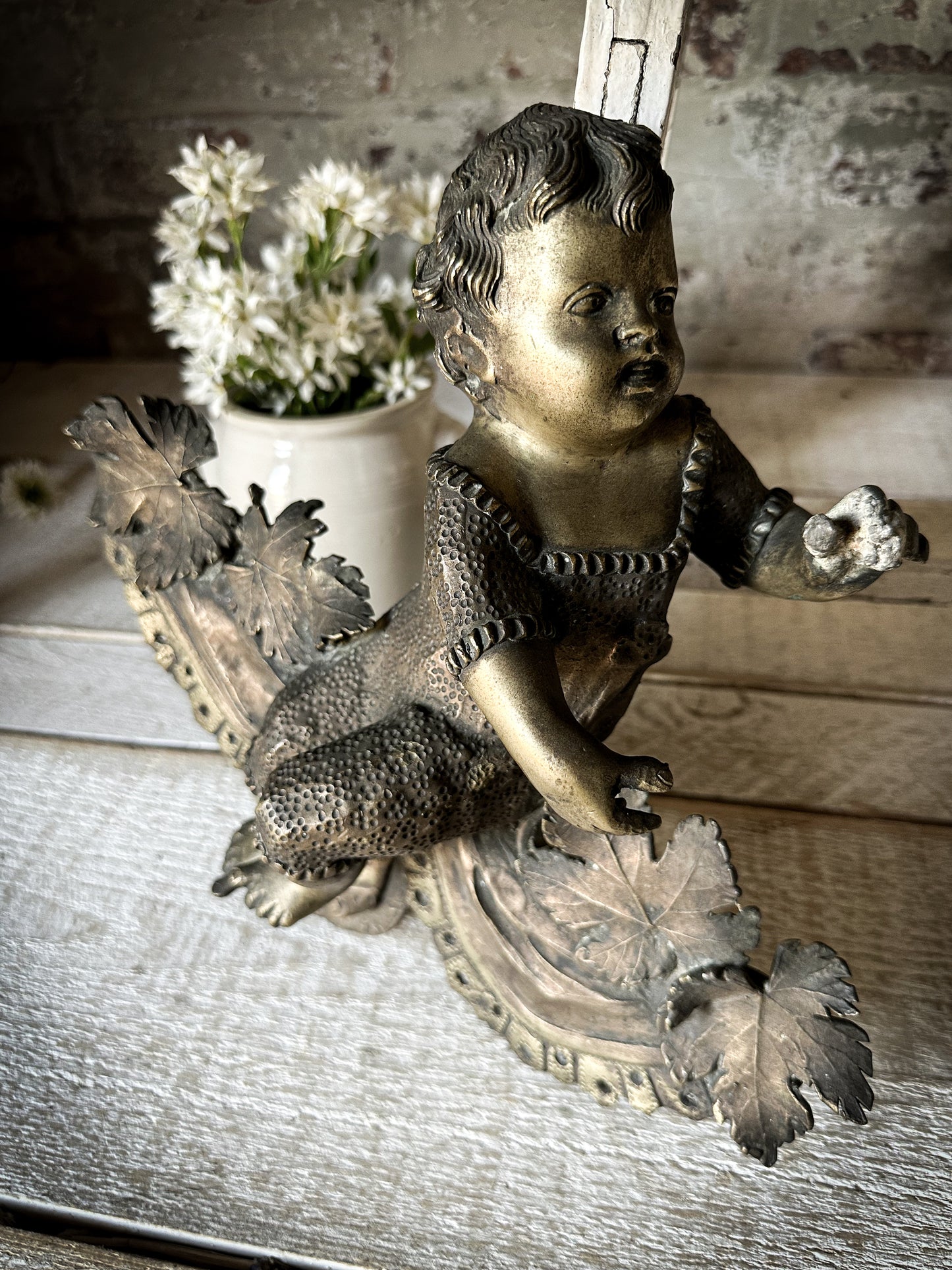Antique French Brass Cherub Prayer Screen Decoration