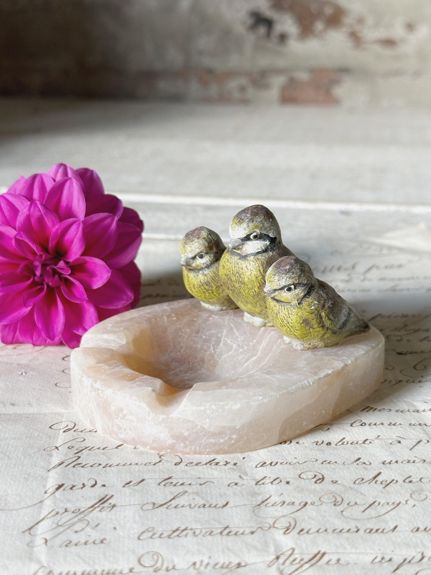 A lovely antique cold painted bronze Blue Tit ashtray