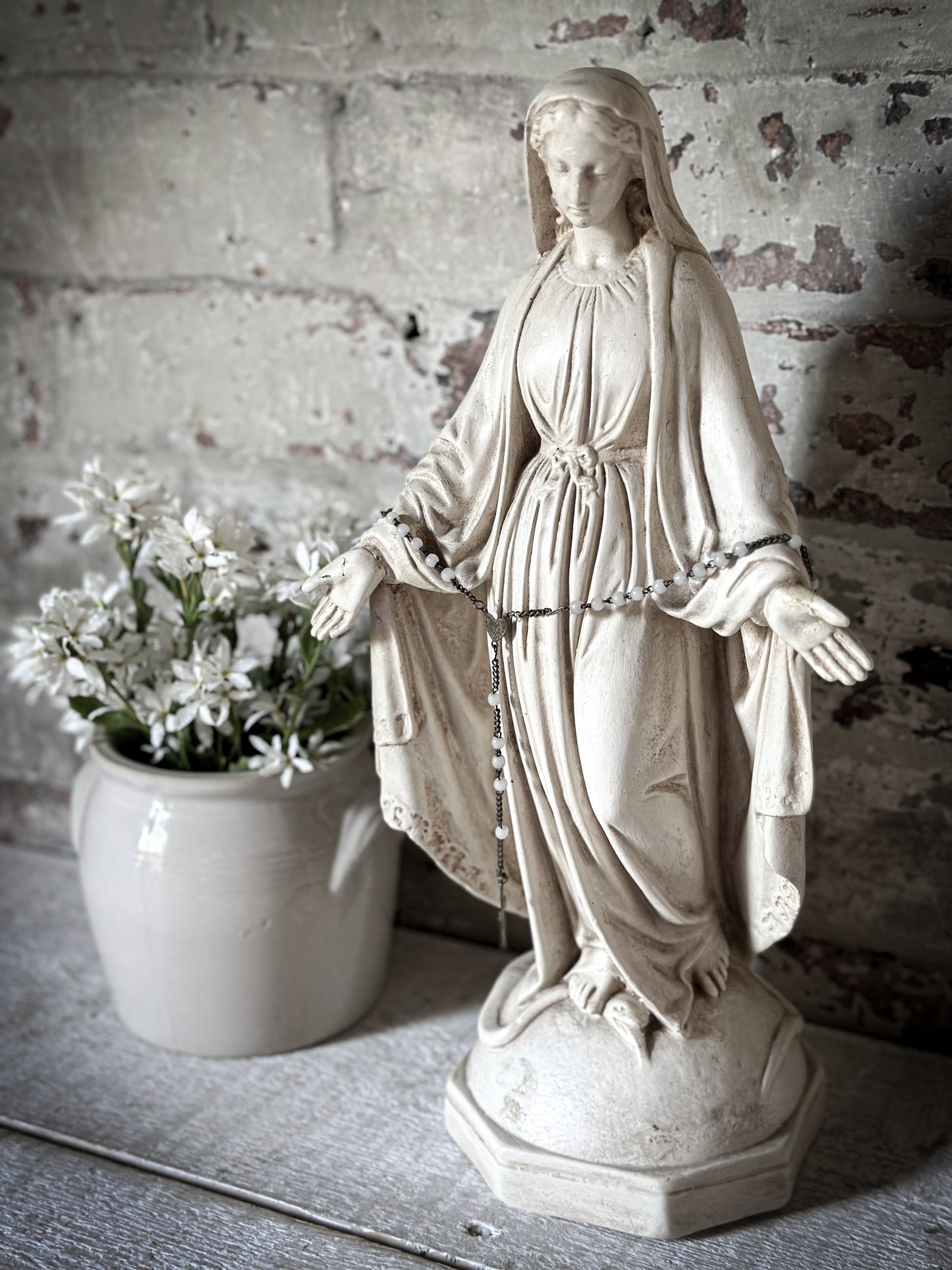 A Tall Antique French Chalk Ware Religious Statue of the Virgin Mary