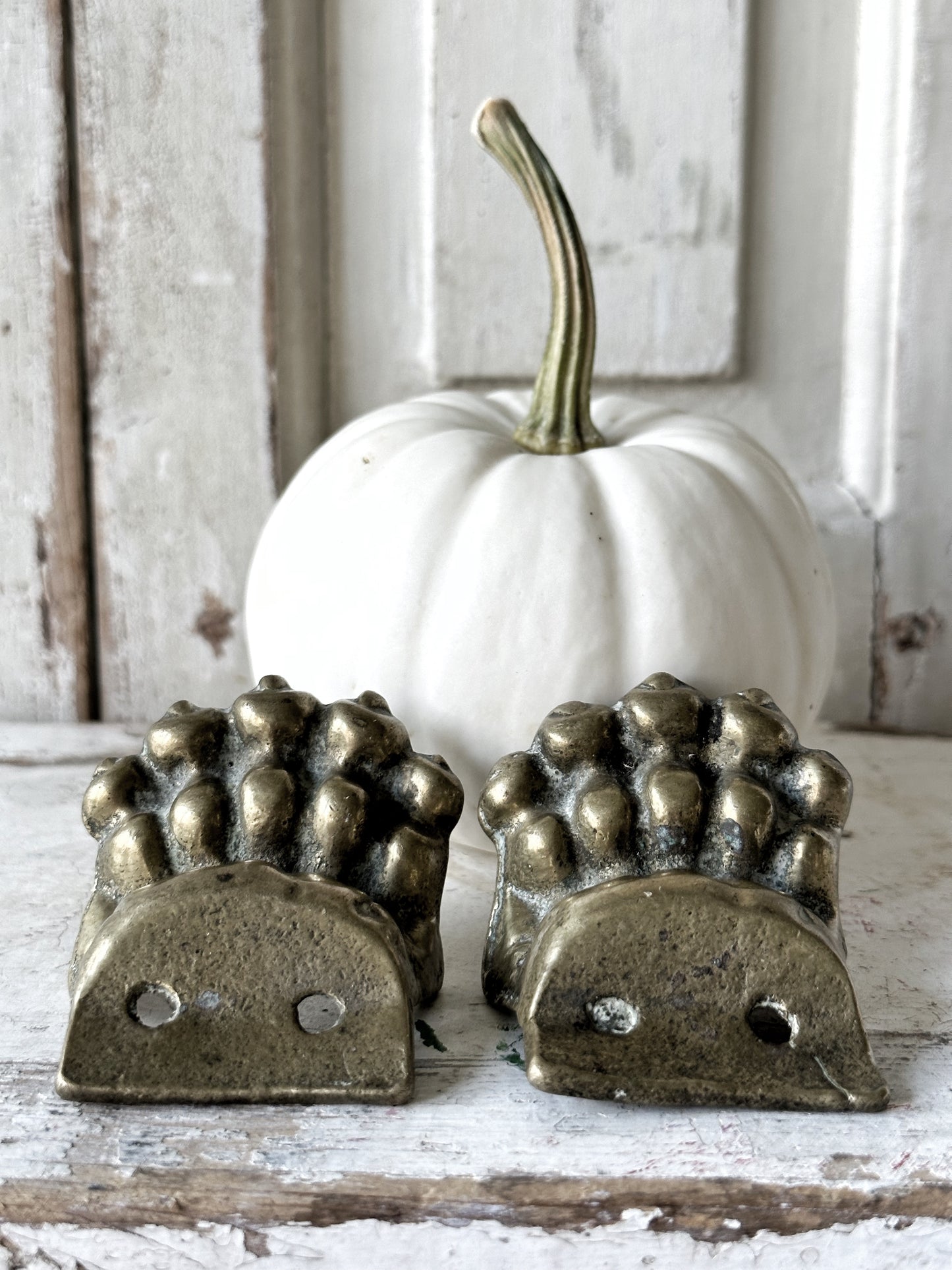 A pair of two antique brass salvaged clawed feet for furniture