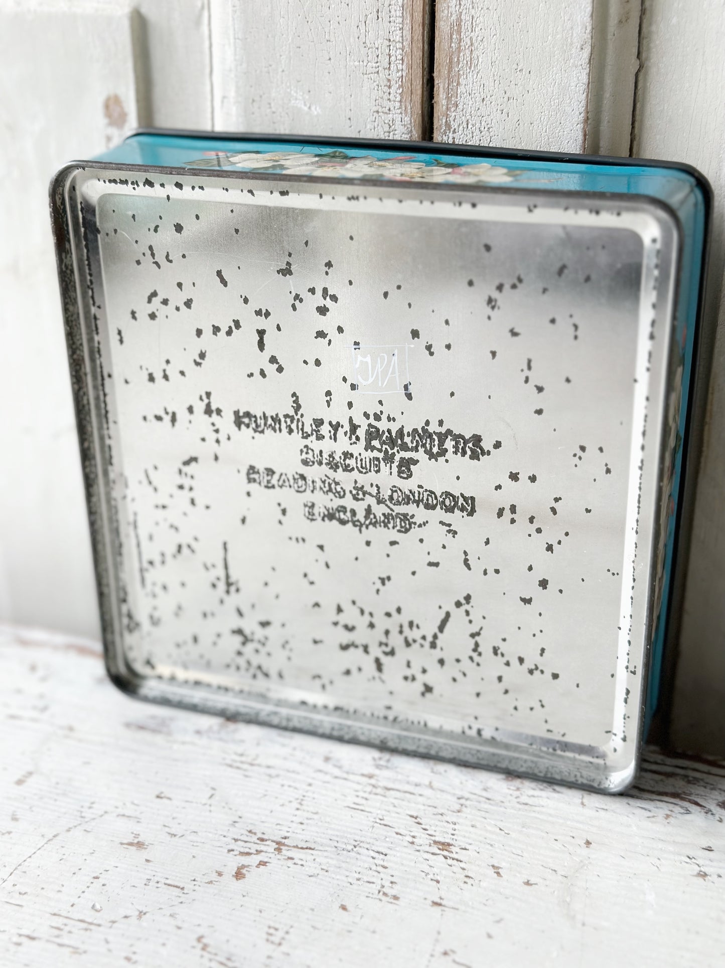 A pretty antique tin with a hand painted quote.