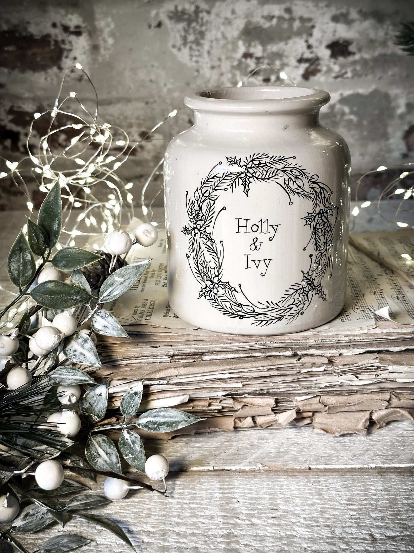 A hand painted and illustrated vintage French mustard jar