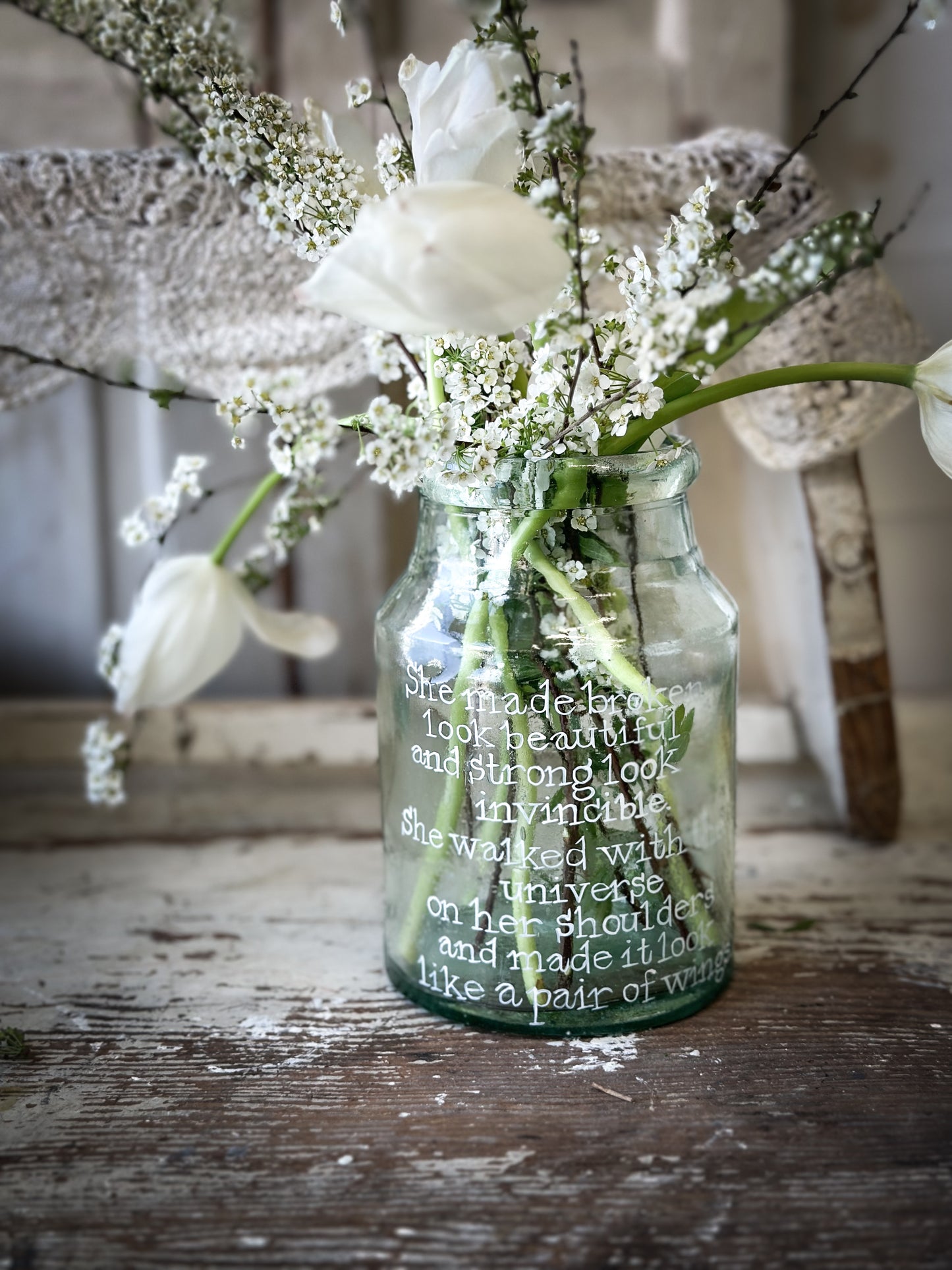 A beautiful large Victorian preserve jar painted with a quote