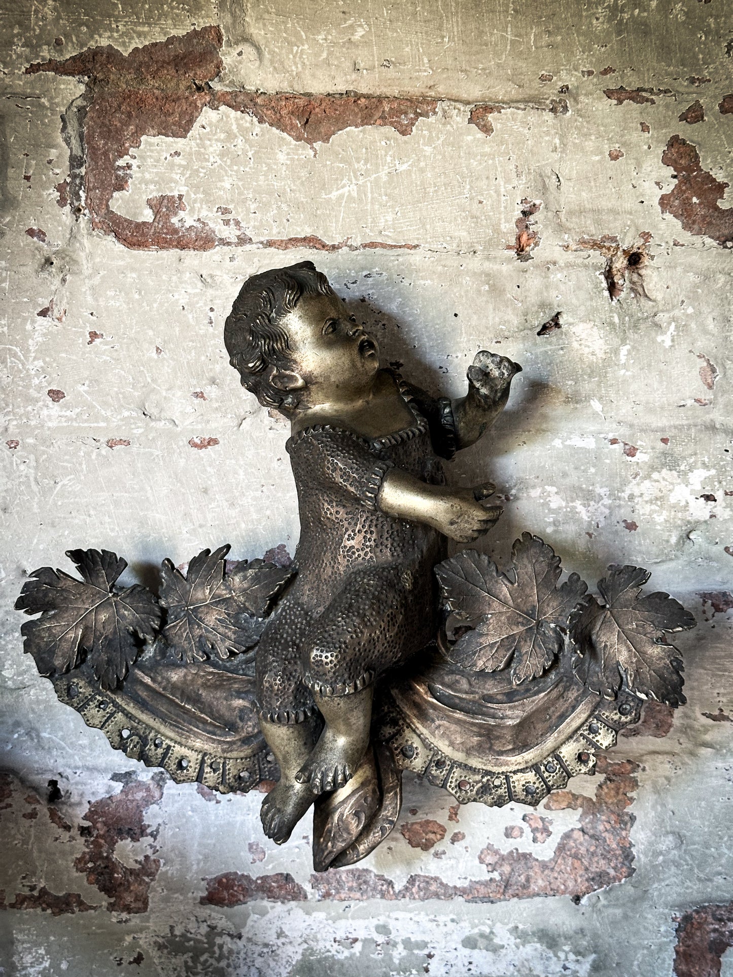 Antique French Brass Cherub Prayer Screen Decoration