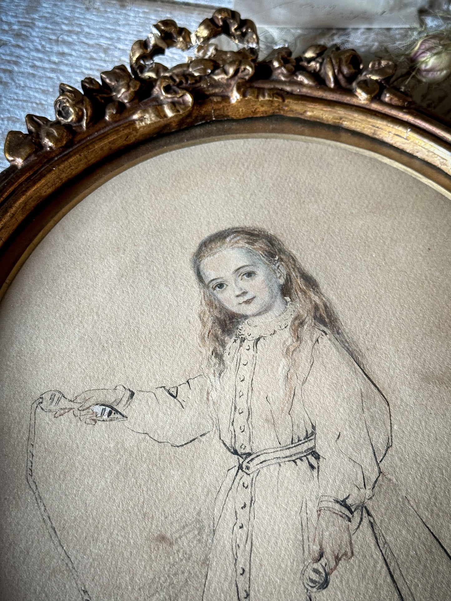 A Delightful Original French Painting, Illustration of a Girl with her Skipping Rope