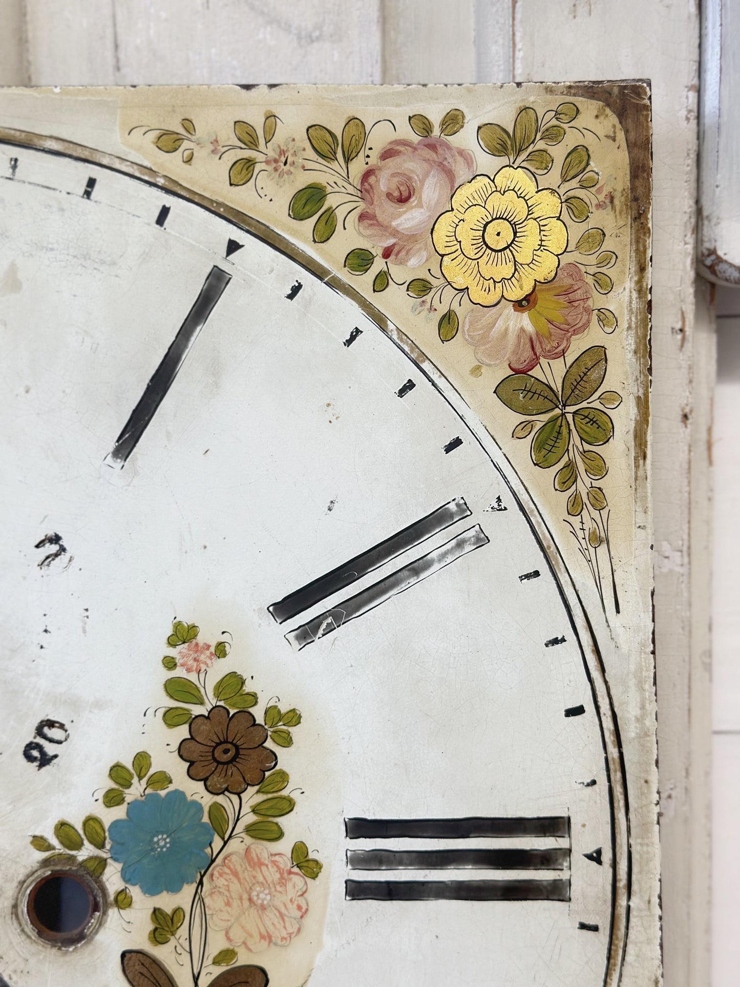A stunning antique painted reclaimed long case clock face