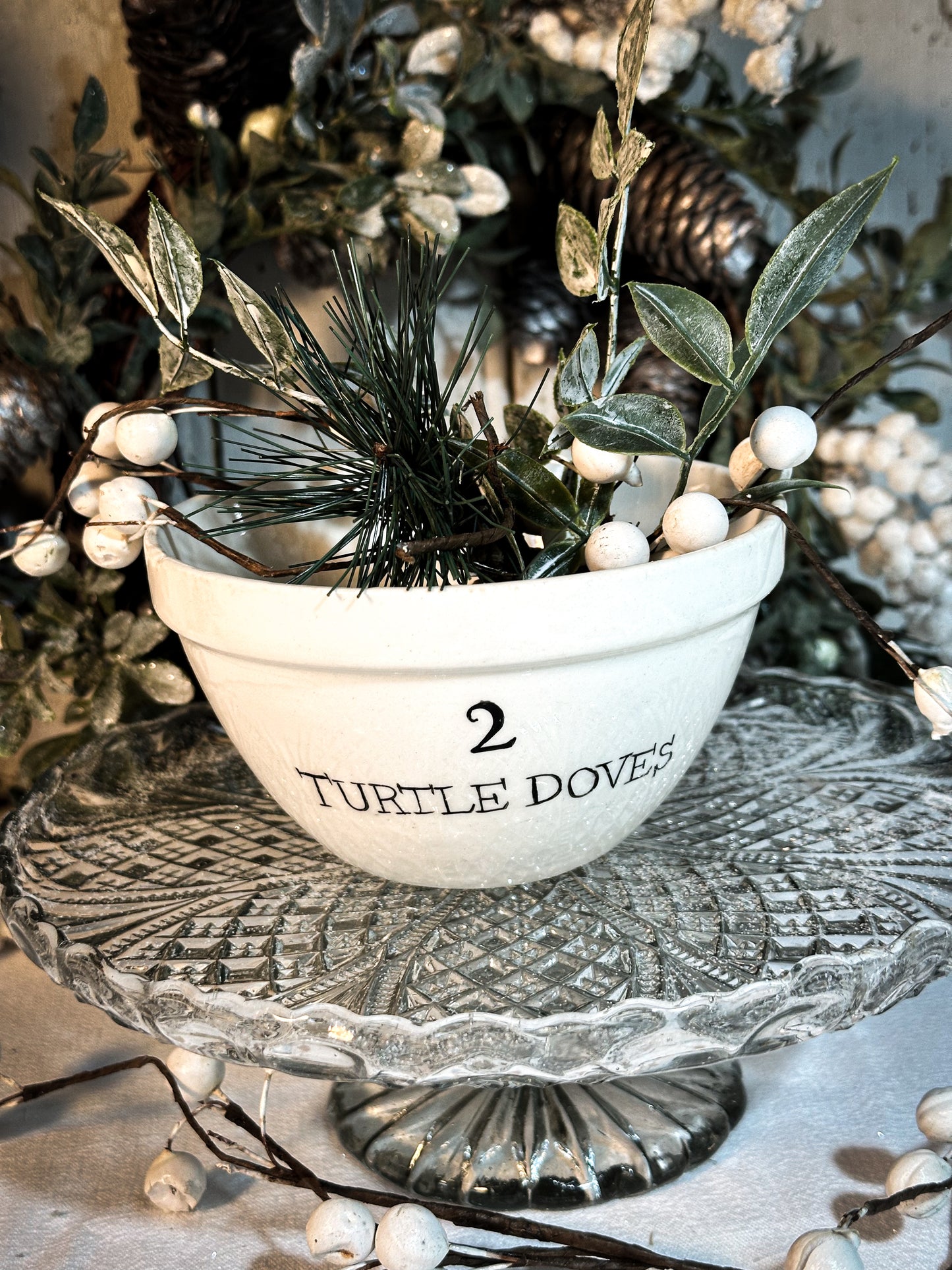 A beautiful vintage Illustrated Ironstone pudding bowl with a hand painted quote