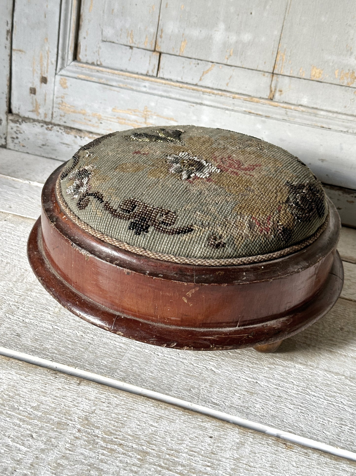 Victorian Bead Work Round Footstool