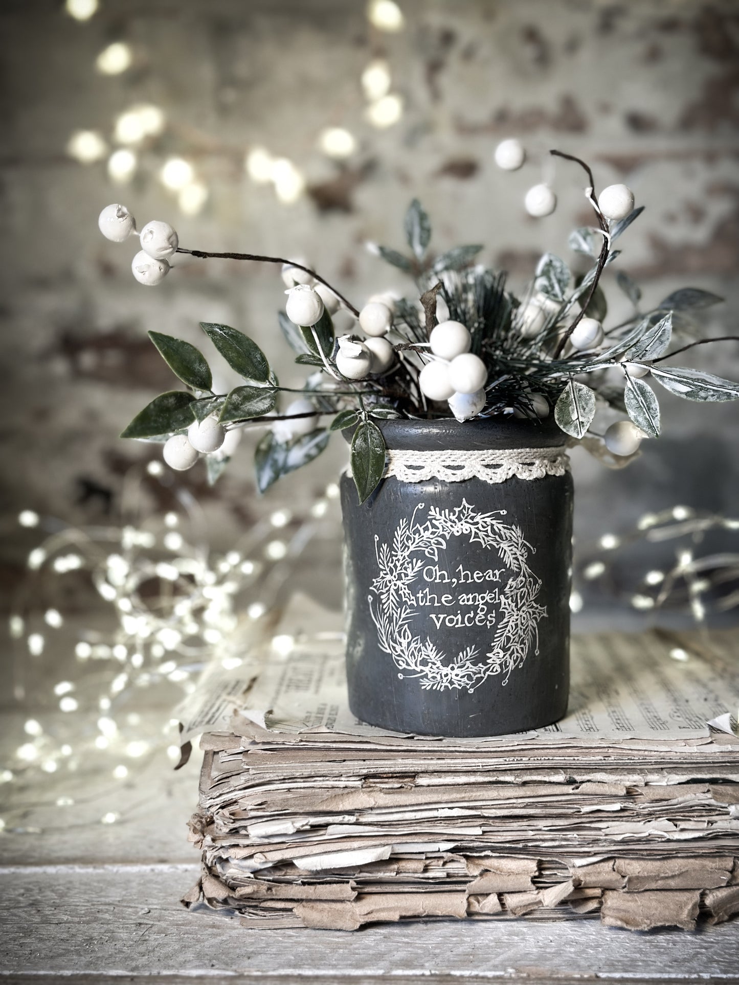 A hand painted and illustrated vintage Victorian Jar