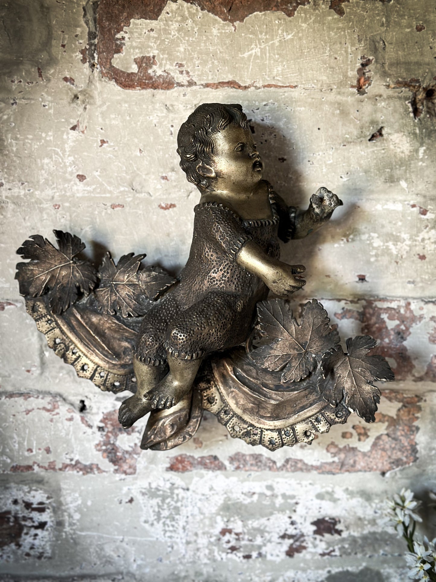 Antique French Brass Cherub Prayer Screen Decoration