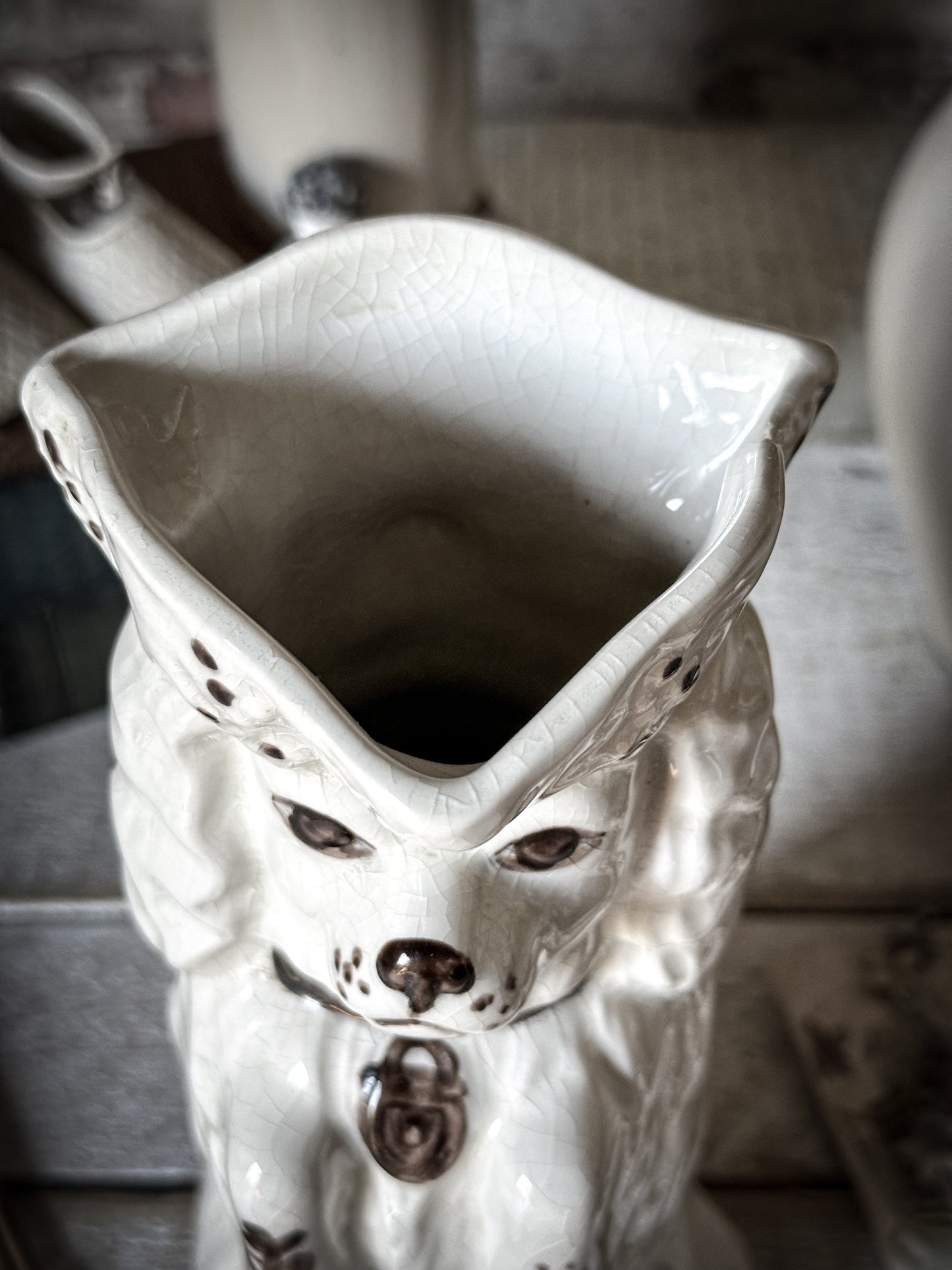 Antique Staffordshire Begging Spaniel in a Tricorn Hat Jug