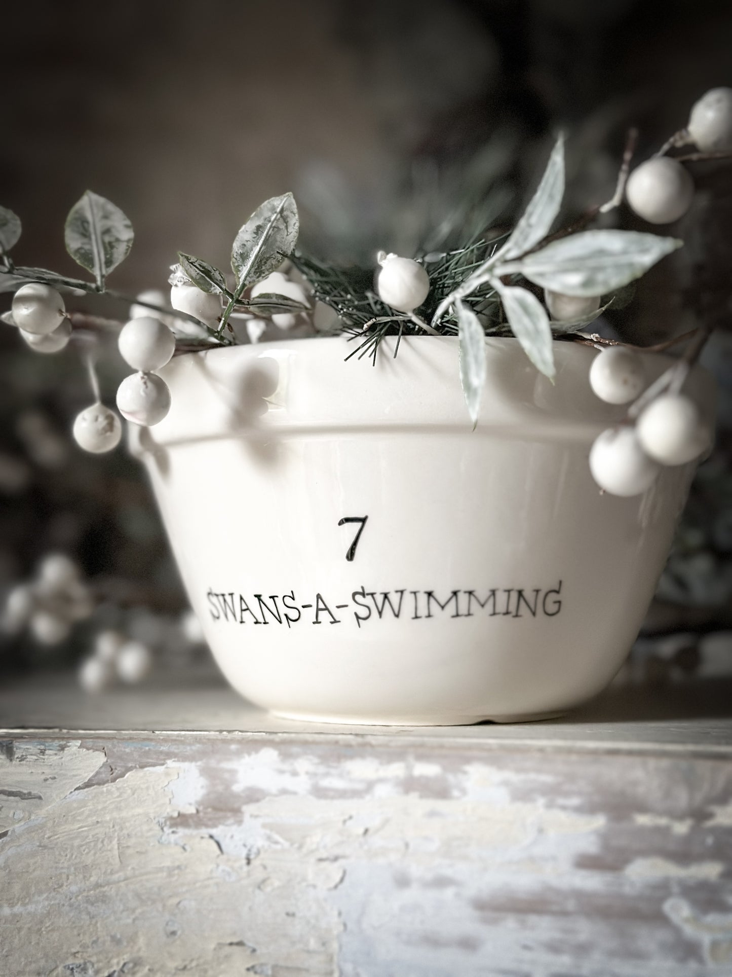 A beautiful vintage Illustrated Ironstone pudding bowl with a hand painted quote