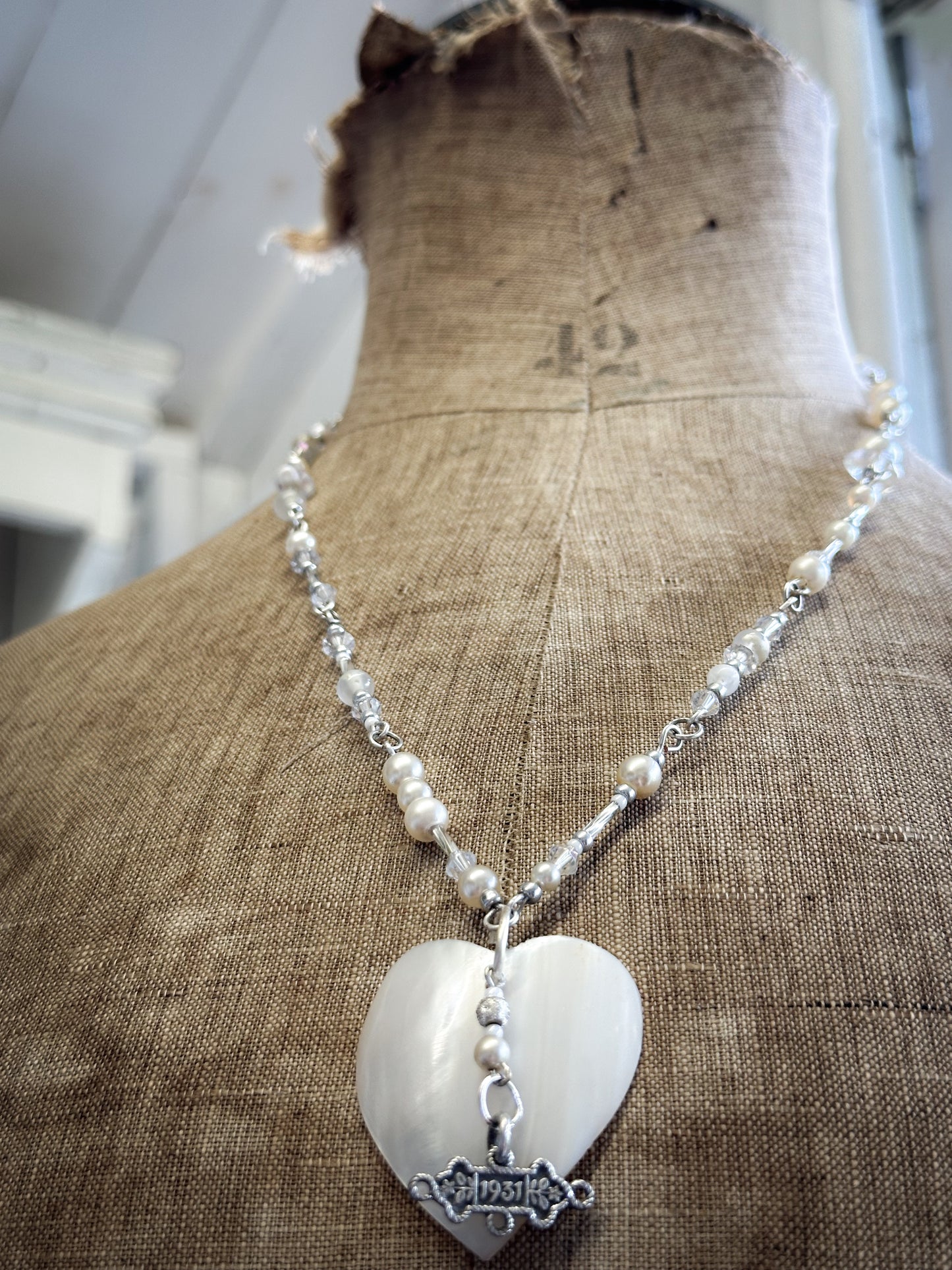 Found Object Mother of Pearl Heart Necklace by Jealous Moon Jewellery