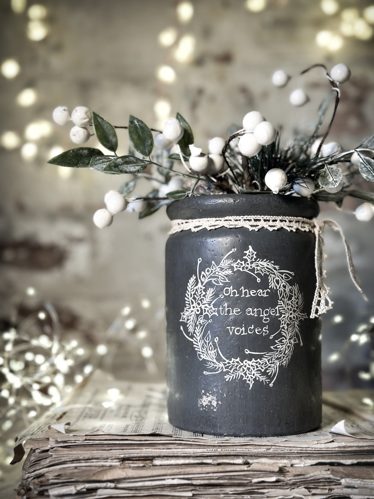 A hand painted and illustrated vintage Victorian Jar