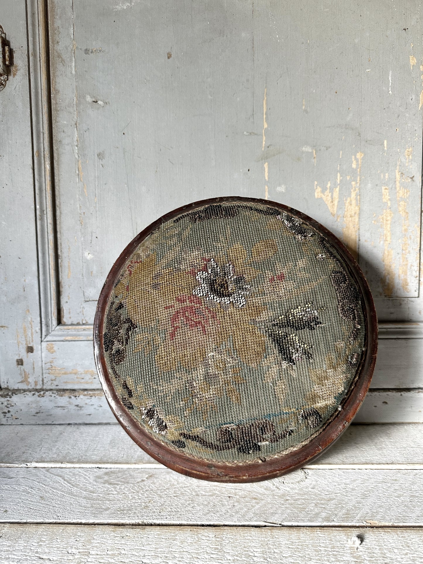 Victorian Bead Work Round Footstool