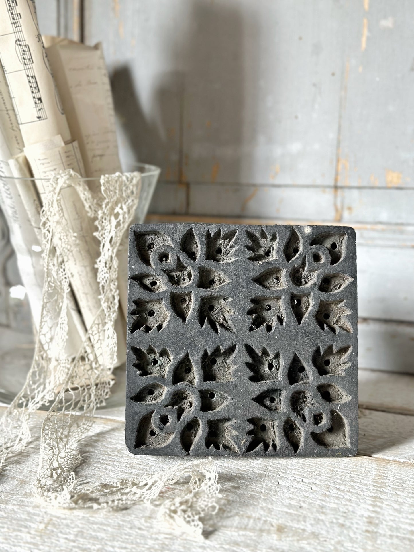 A vintage hand carved indian block print stamp