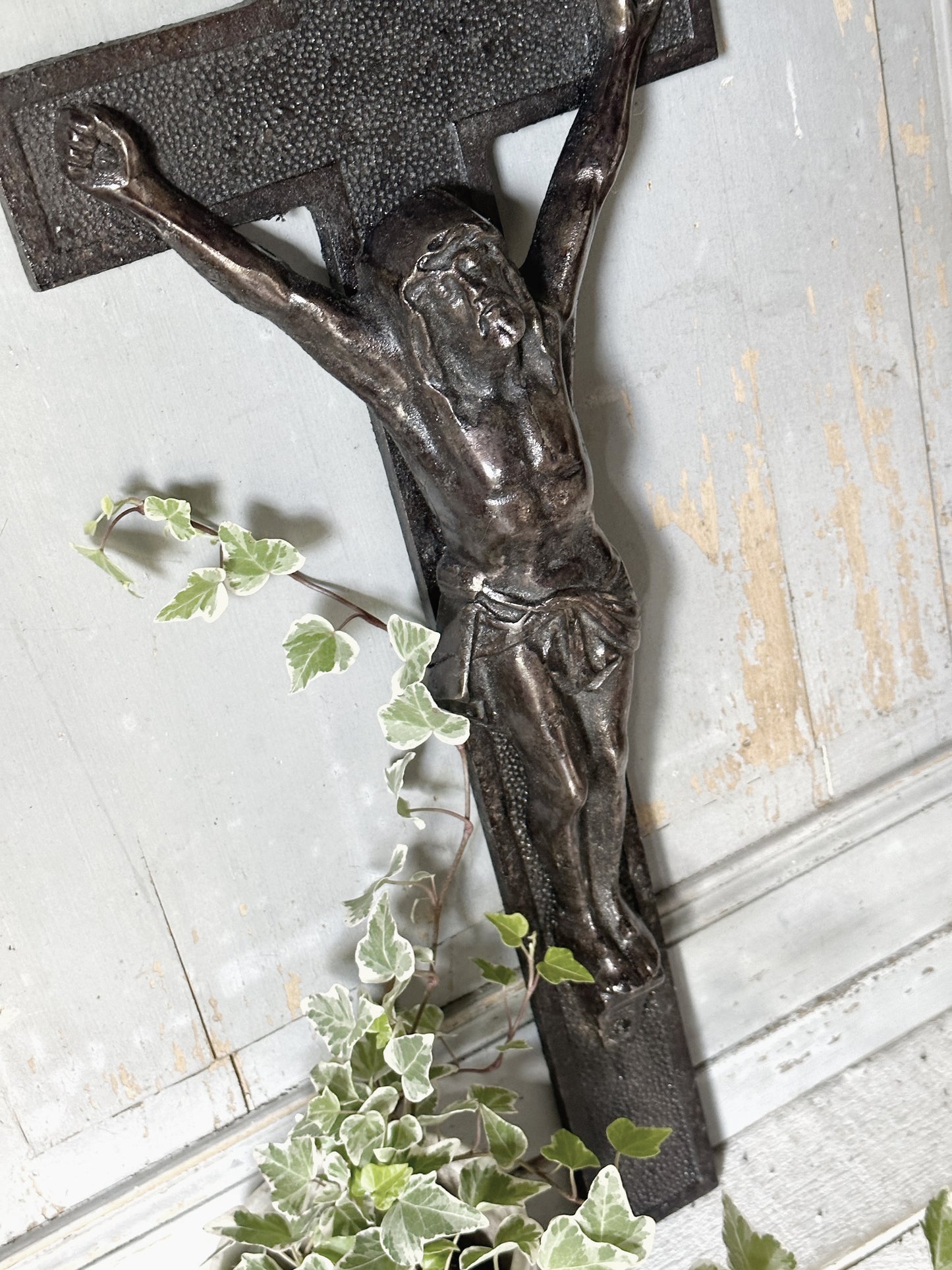 A striking large antique French cast iron altar cross